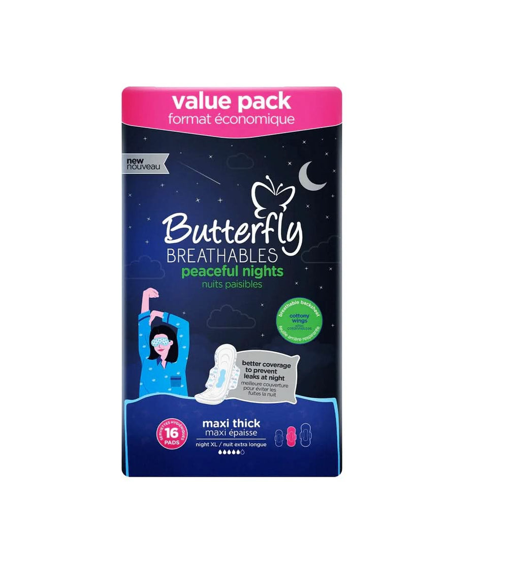 Butterfly Pads Maxi Fabric Soft Night XL 16Pcs, Sanitory Napkins, Butterfly, Chase Value