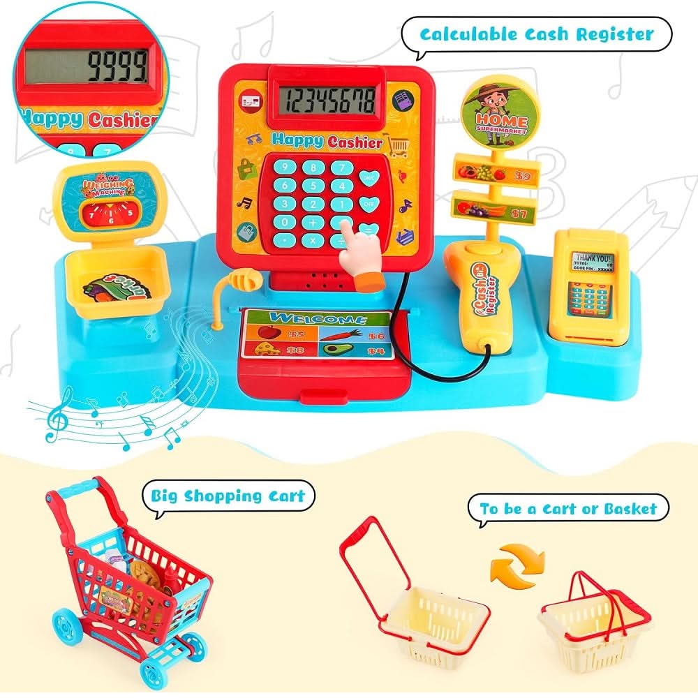 Electronic Cash Register Toys with Shopping Cart, Educational Toys, Chase Value, Chase Value