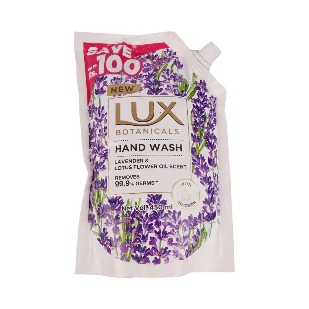 Lux Hand Wash Lavender Pouch 450ml, Hand Wash, Lux, Chase Value