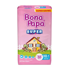 Bona Papa Super Baby Diapers, NB-1 New Born, Below 4 KG, 50-Pack