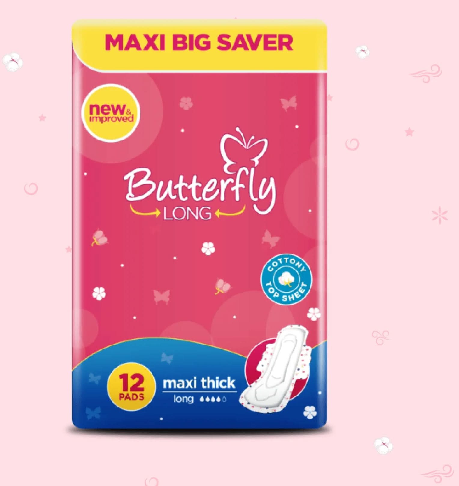 Butterfly Pads Maxi 12Pcs, Sanitory Napkins, Butterfly, Chase Value