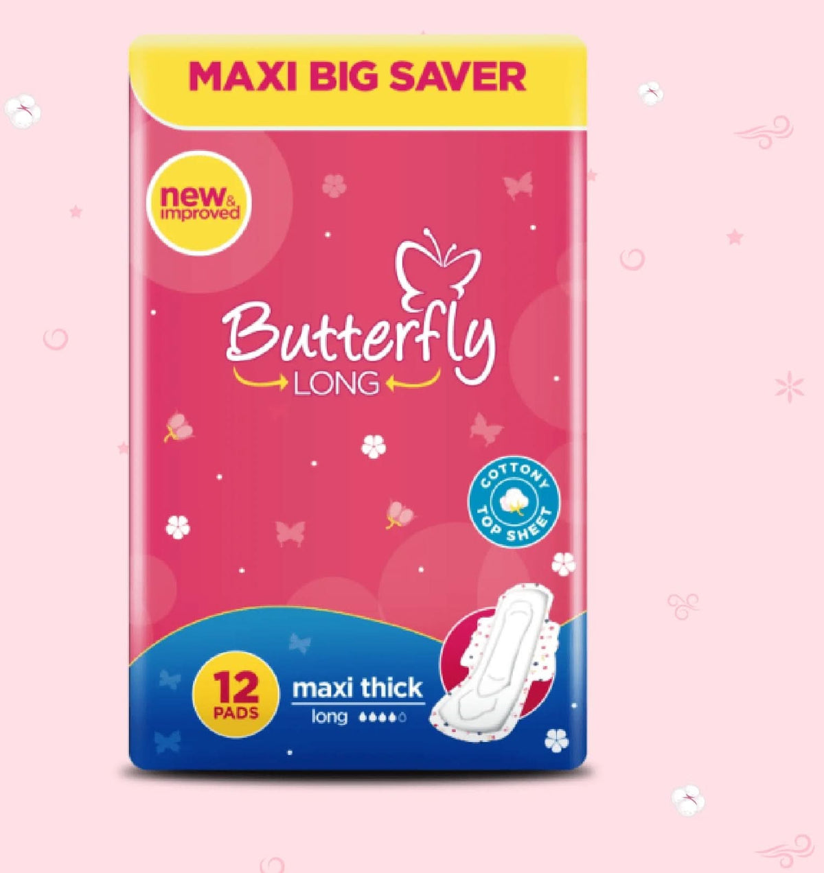 Butterfly Pads Maxi 12Pcs, Sanitory Napkins, Butterfly, Chase Value