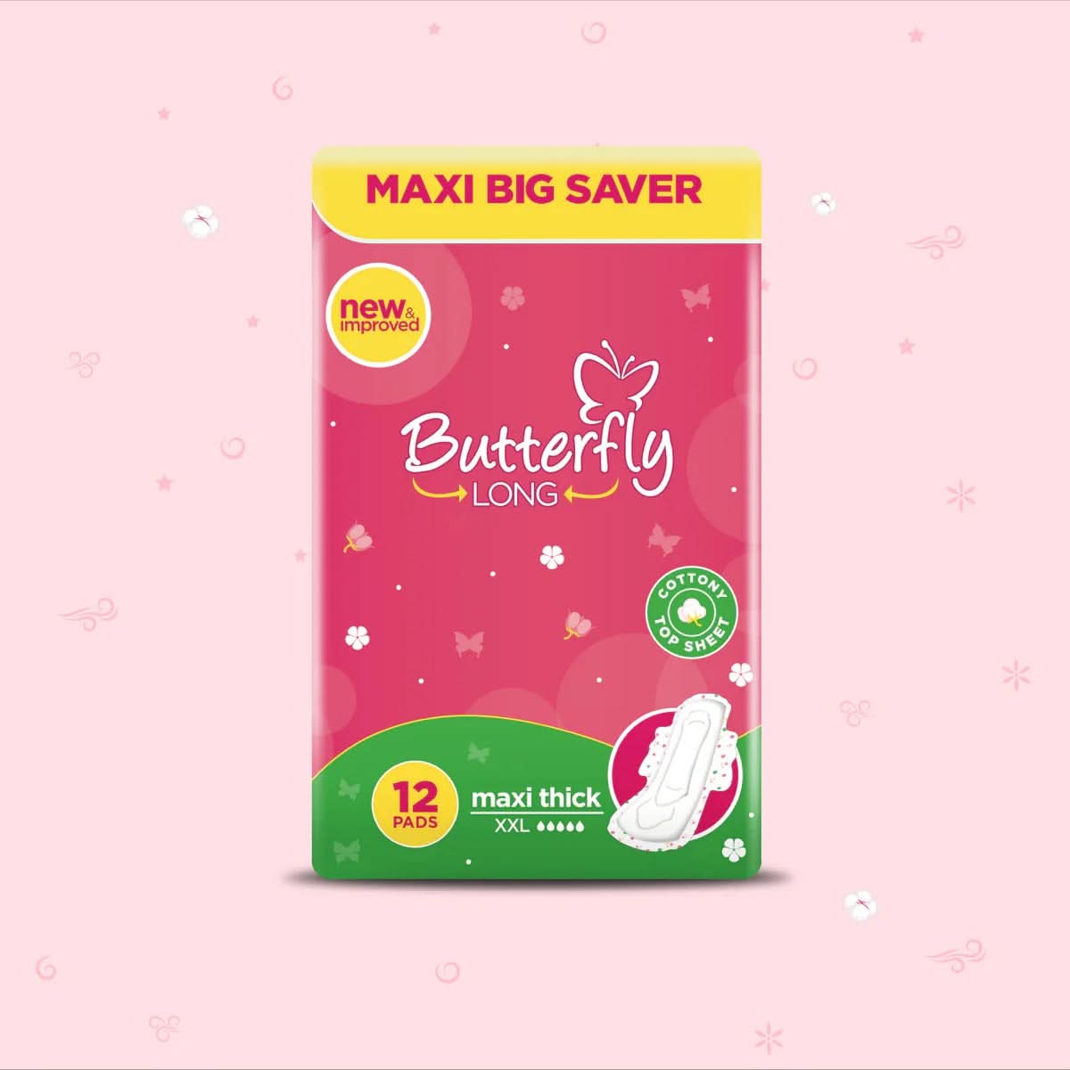 Butterfly Pads Maxi 12Pcs, Sanitory Napkins, Butterfly, Chase Value