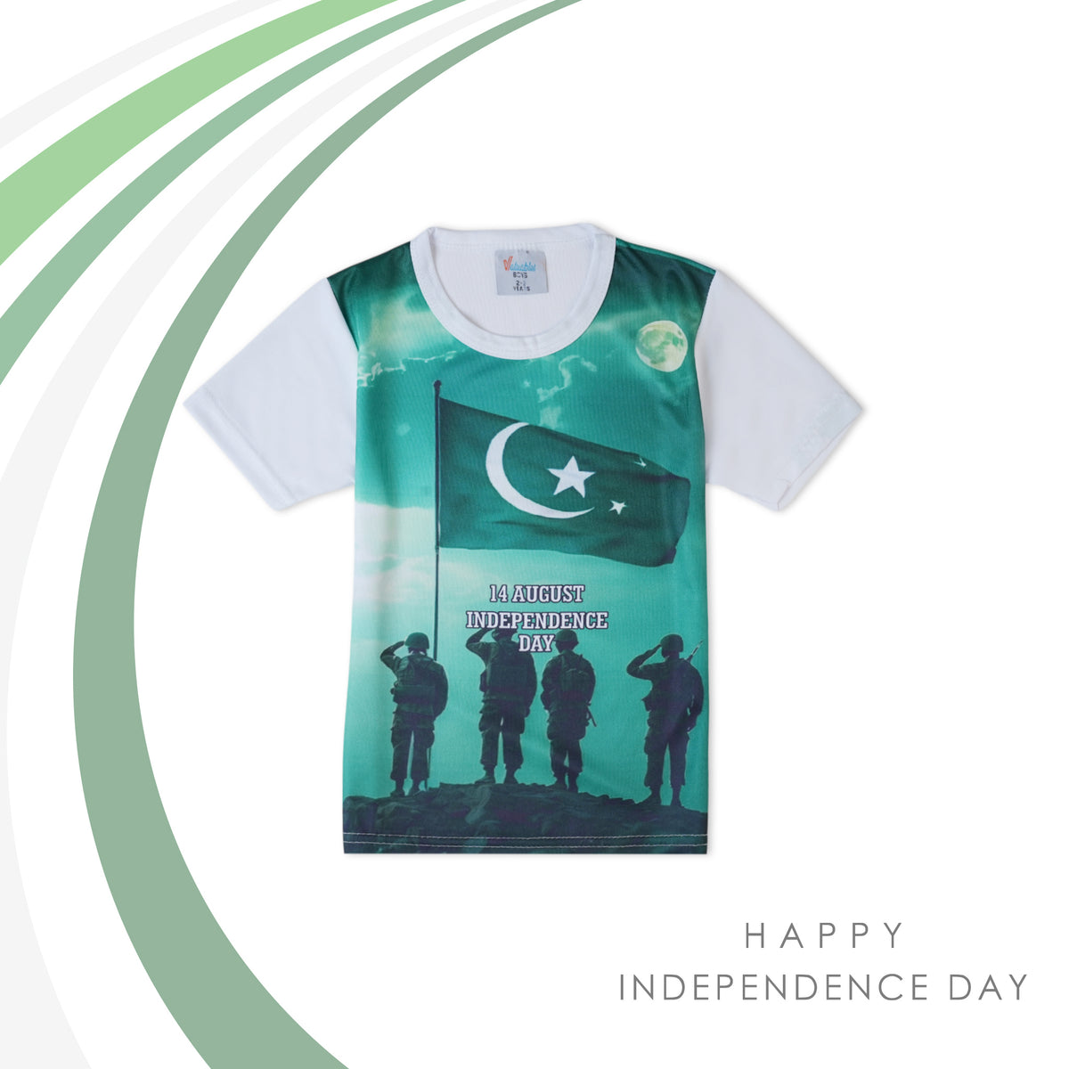Valuable Boys Half Sleeves Azadi T-Shirt - Green, Boys T-Shirts, Valuable, Chase Value