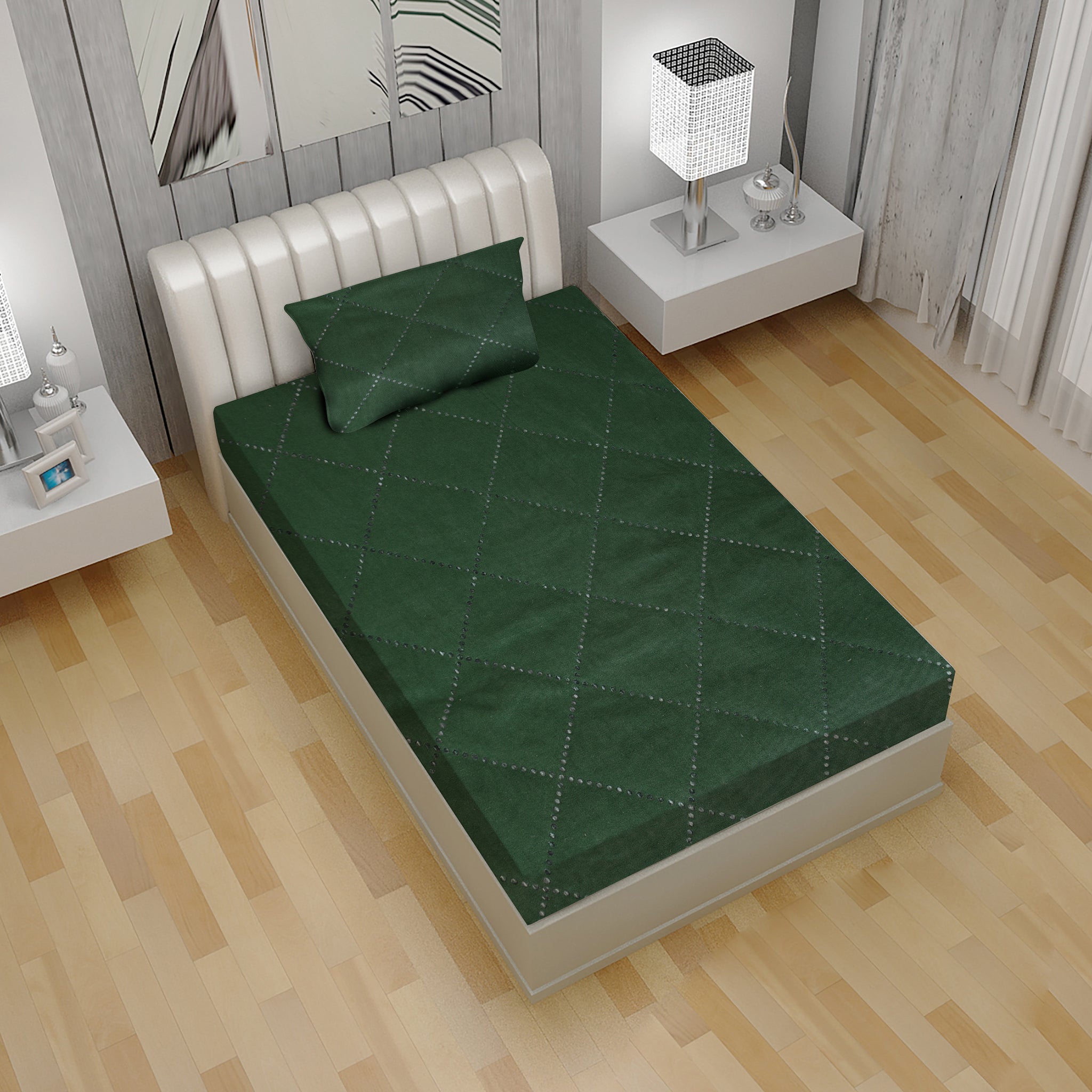 Single Quilted Cotton Waterproof Mattress Protector 42X78" - Green, Mattress Protector, Chase Value, Chase Value