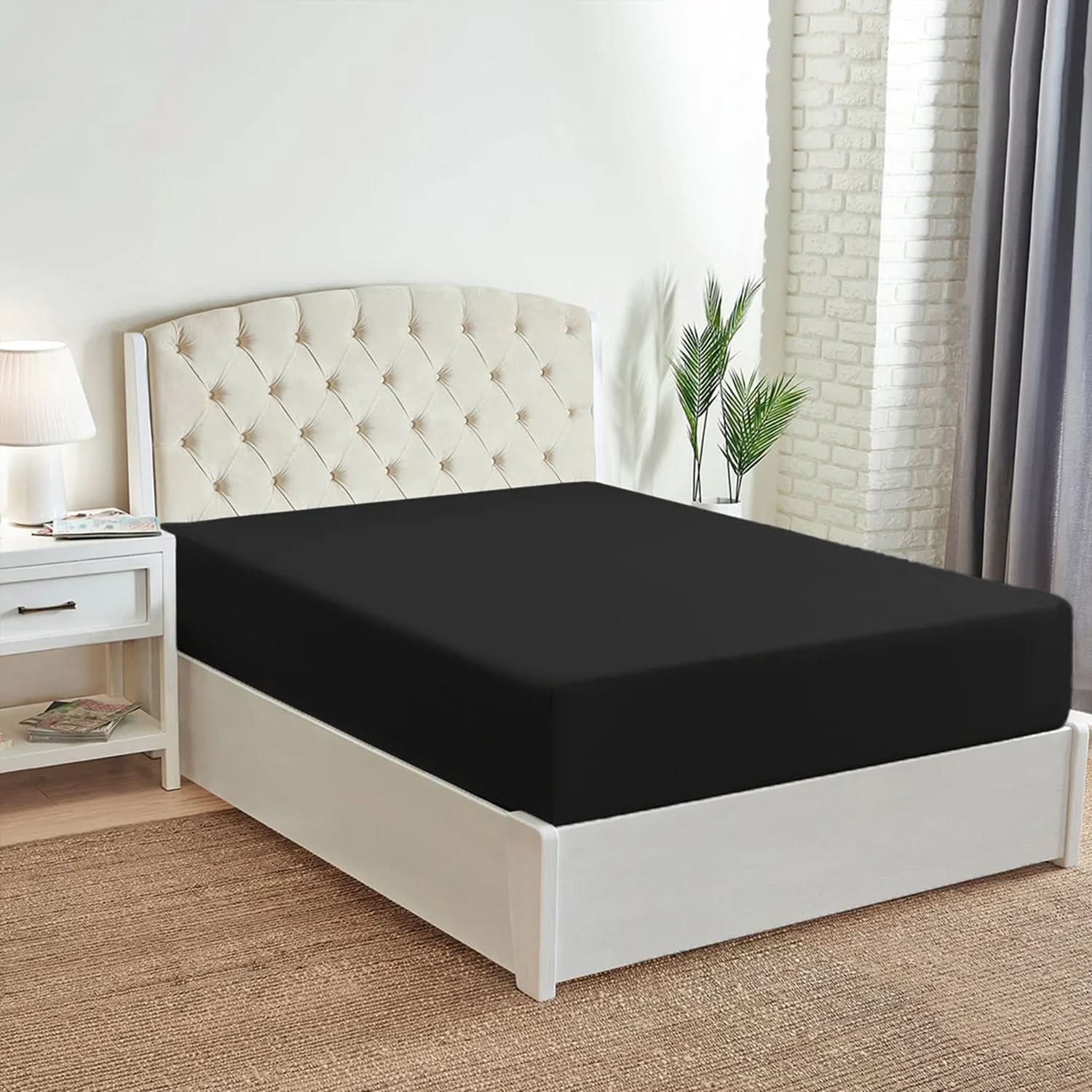 Double Bed Fitted Sheet Jersey - Black, Double Size Bed Sheet, Chase Value, Chase Value