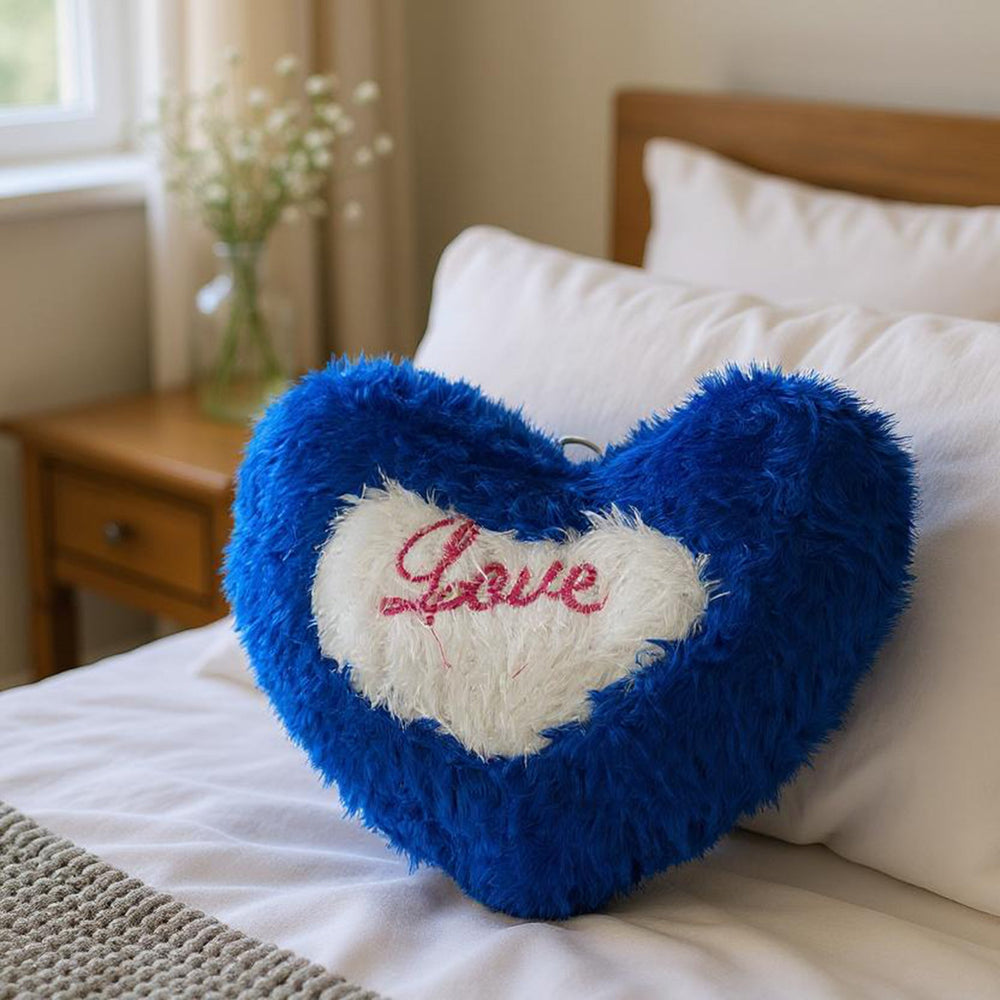 Fur Heart Filled Cushion - Blue, Cushions & Pillows, Chase Value, Chase Value