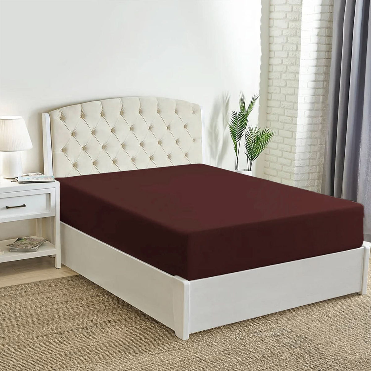 Double Fitted Bed Sheet 180*200 - Brown, Double Size Bed Sheet, Chase Value, Chase Value