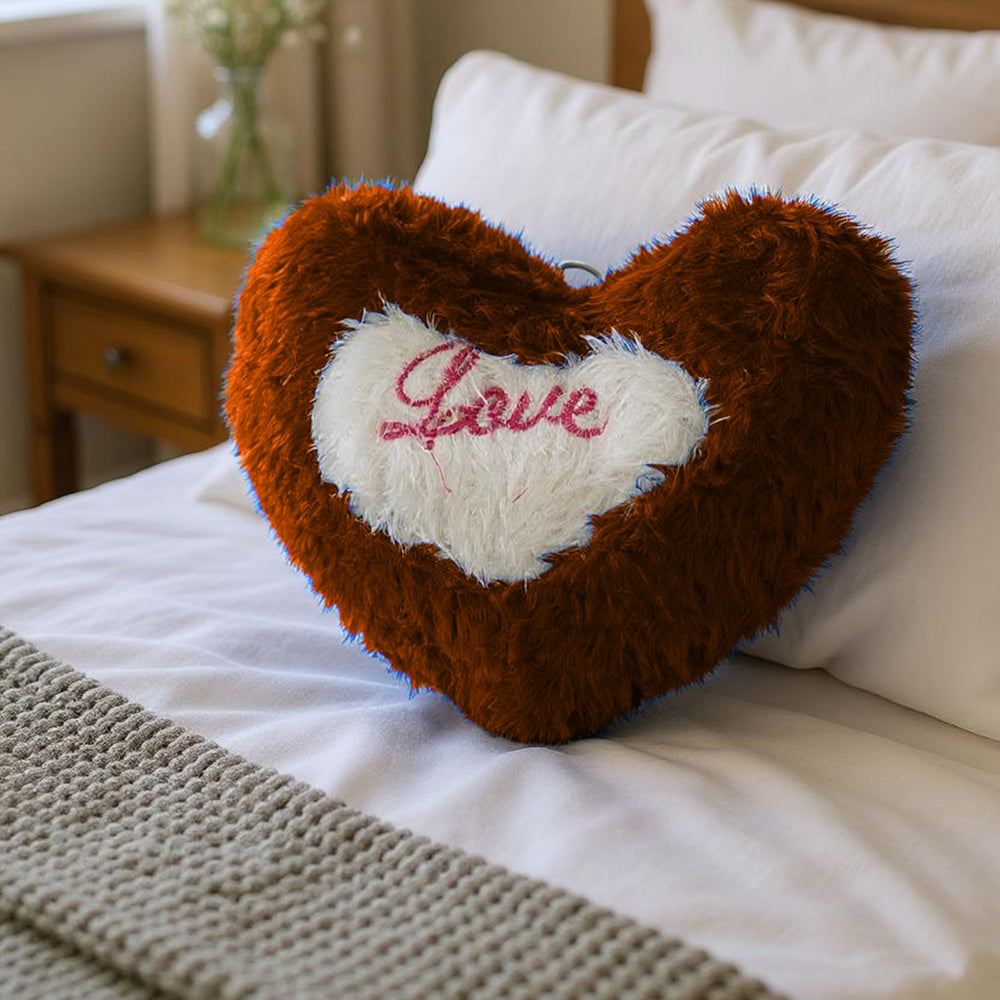Fur Heart Filled Cushion - Brown, Cushions & Pillows, Chase Value, Chase Value