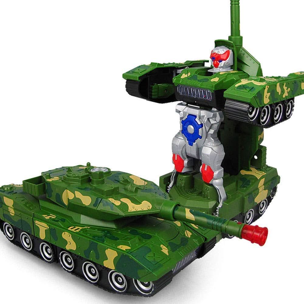 Battery Operated Transformer Combat Tank Robot Toy with Light Music and Bump Function, Die-cast Model Car, Chase Value, Chase Value