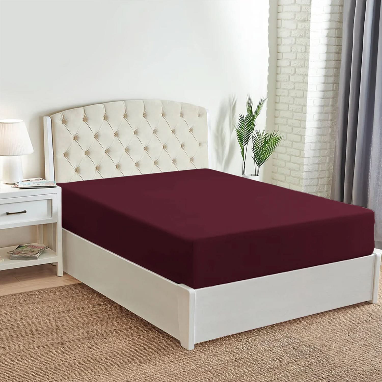 Double Bed Fitted Sheet Jersey - Maroon, Double Size Bed Sheet, Chase Value, Chase Value