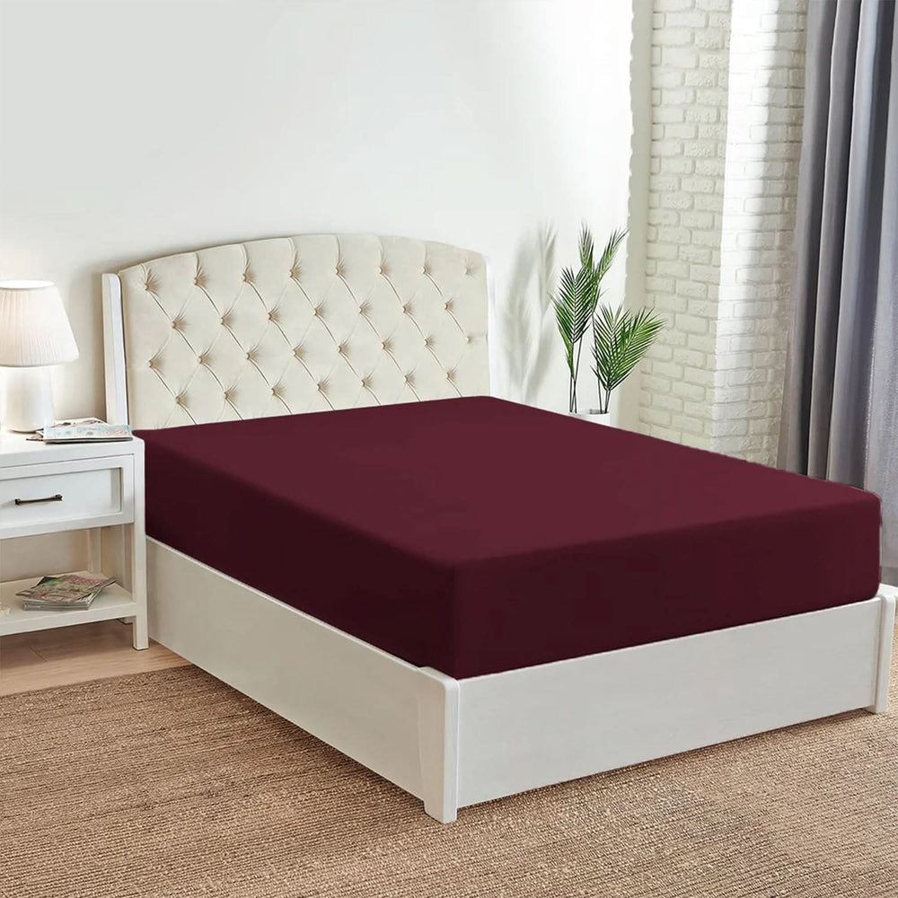 Double Bed Fitted Sheet Jersey - Maroon, Double Size Bed Sheet, Chase Value, Chase Value