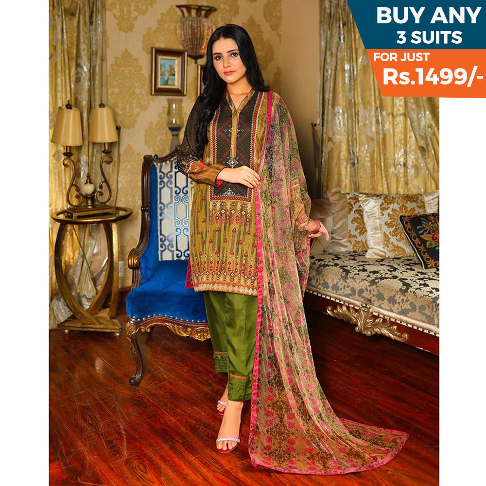 Malai Unstitched 3Pcs Suit V1 - NZ-01, Women, 3Pcs Shalwar Suit, Chase Value, Chase Value
