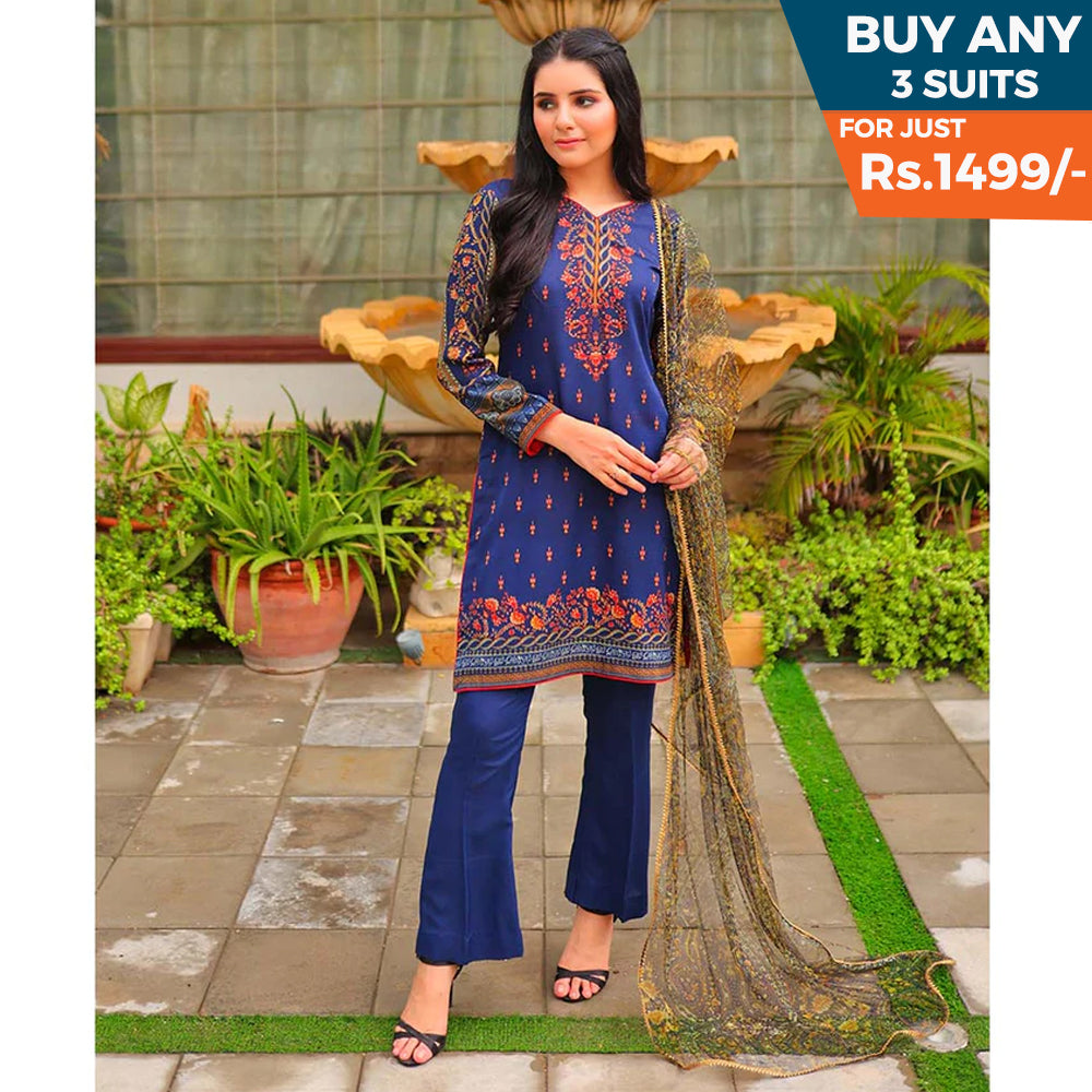 Malai Unstitched 3Pcs Suit V1 - NZ-04, Women, 3Pcs Shalwar Suit, Chase Value, Chase Value