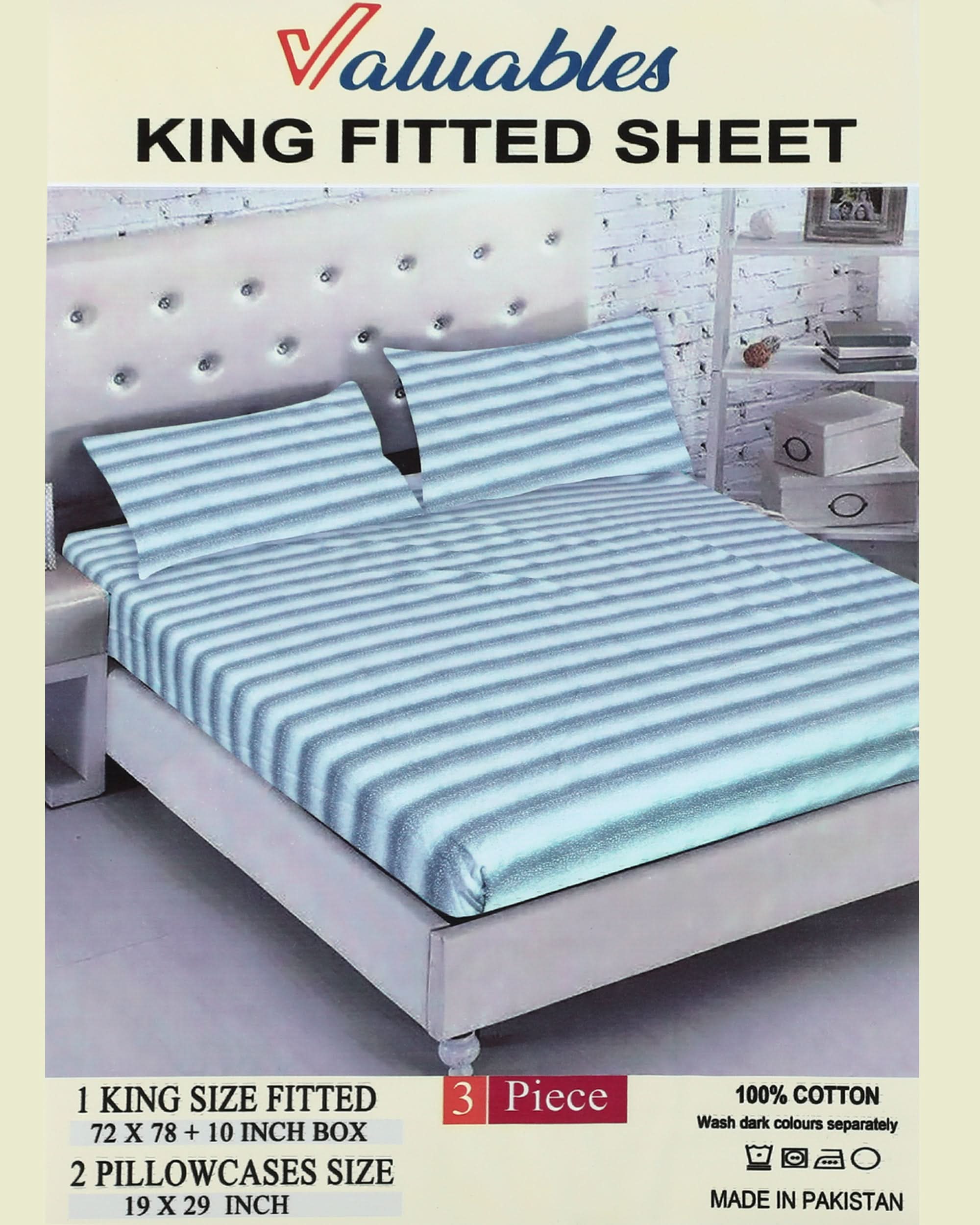 Valuables Printed Fitted Cotton Double Bedsheet with 2 Pillow Covers 180x102, Double Size Bed Sheet, Chase Value, Chase Value