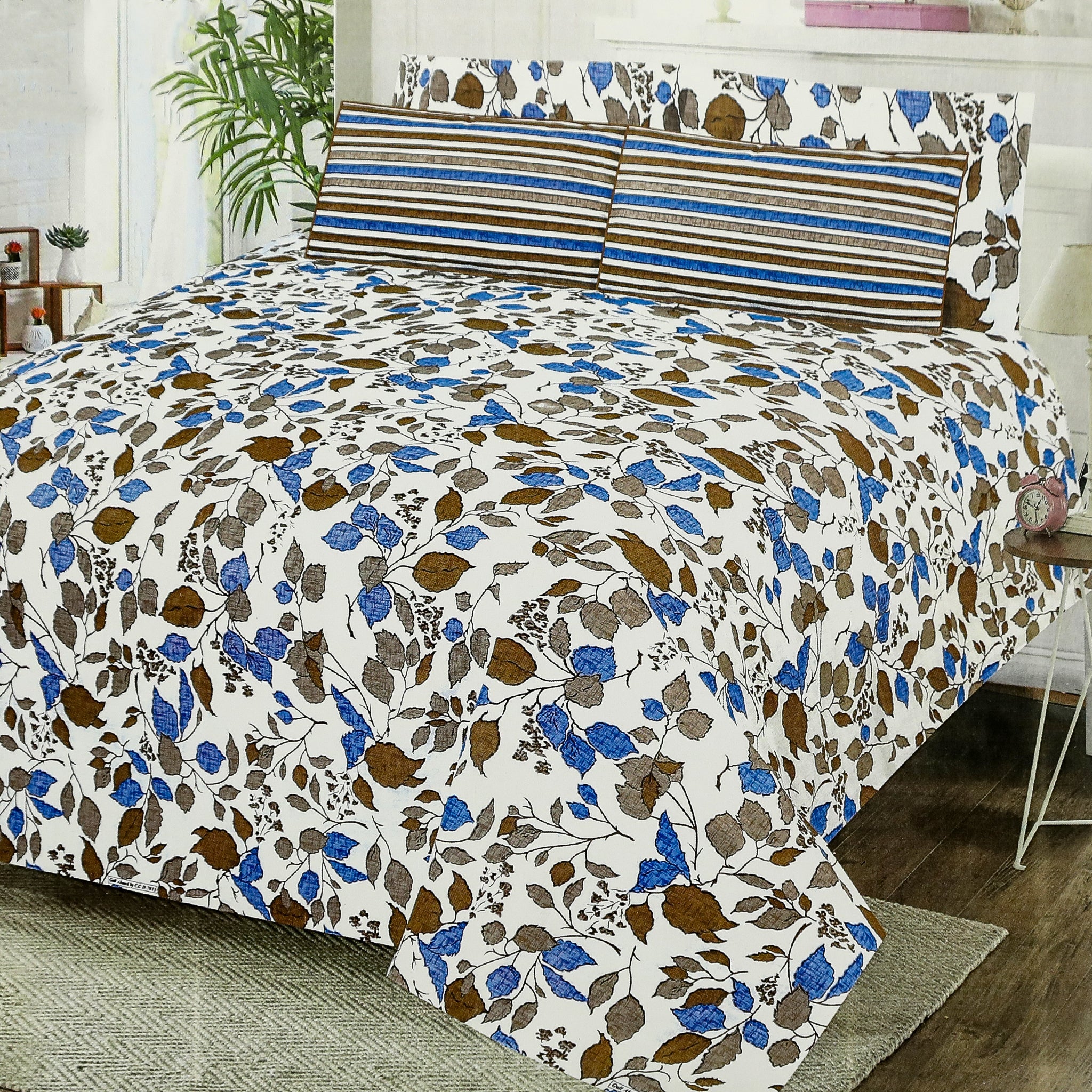 Valuables 5Pcs Bedsheet Set 90*98 - A11, Double Size Bed Sheet, Valuable, Chase Value