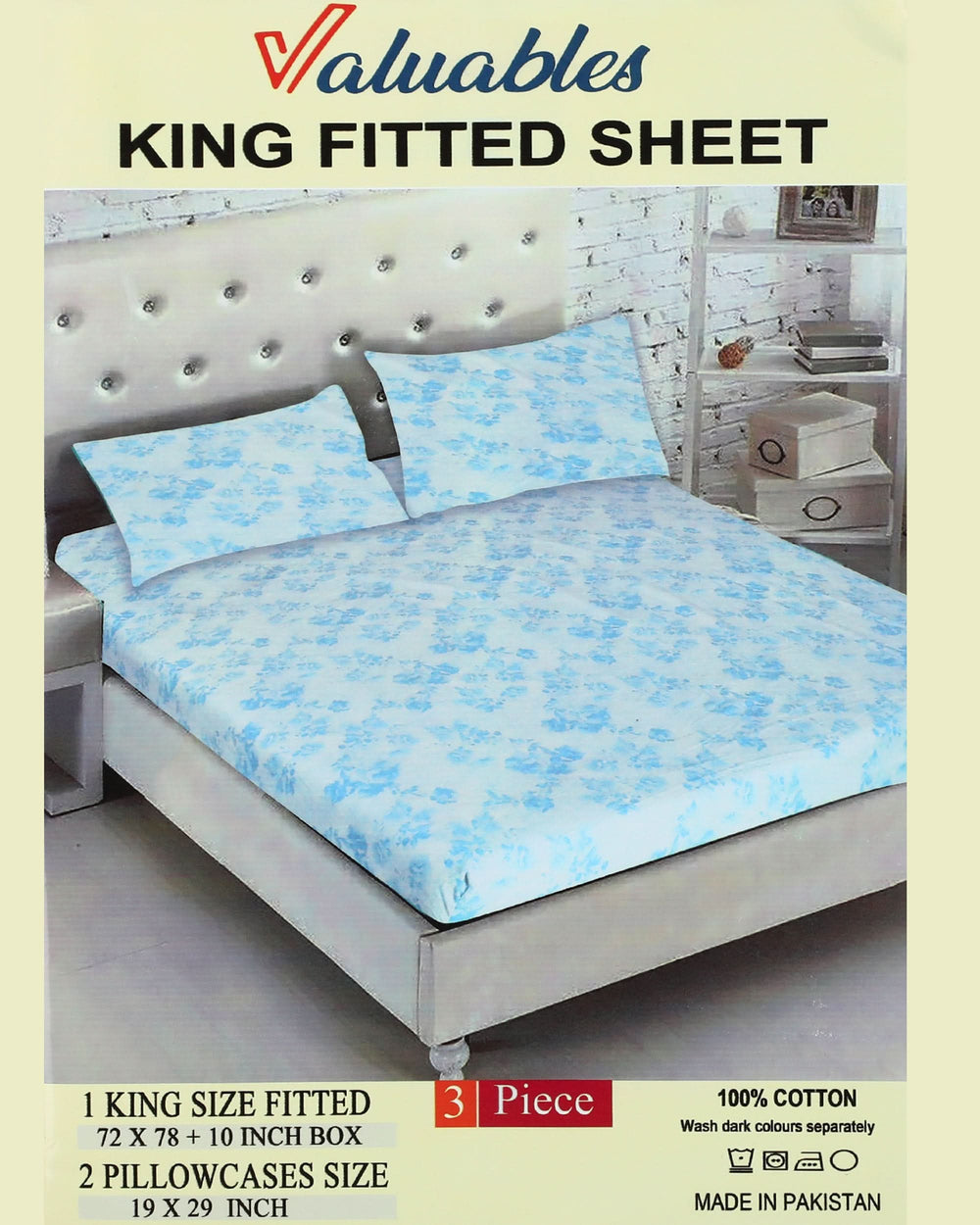 Valuables Printed Fitted Cotton Double Bedsheet with 2 Pillow Covers 180x102, Double Size Bed Sheet, Chase Value, Chase Value