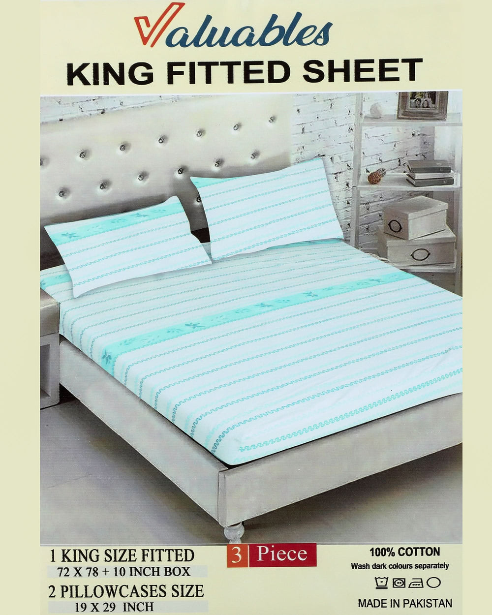 Valuables Printed Fitted Cotton Double Bedsheet with 2 Pillow Covers 180x102, Double Size Bed Sheet, Chase Value, Chase Value