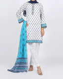 Women’s Stitched 3-Piece Cotton Suit – White & Blue, Women Shalwar Suits, Eminent, Chase Value