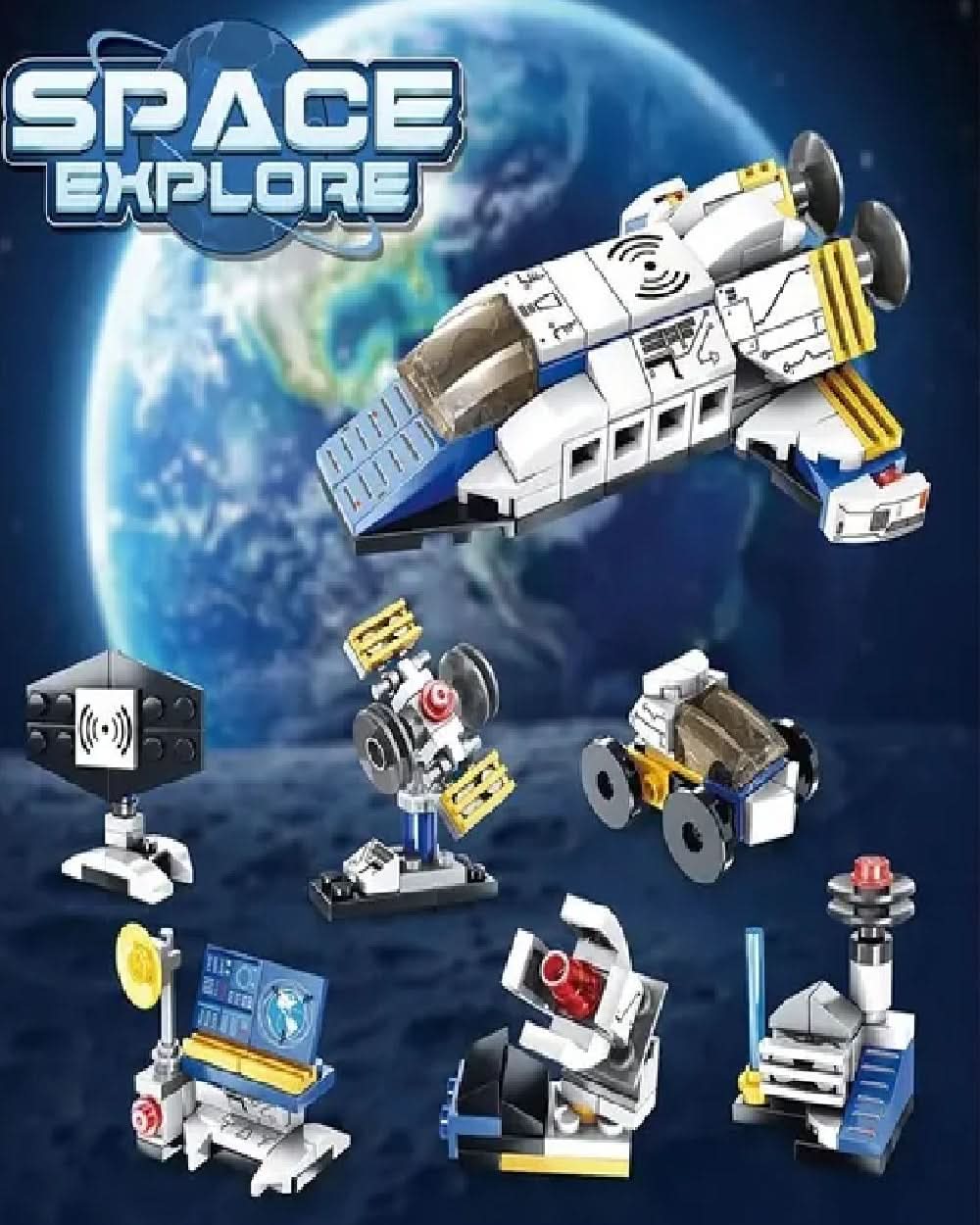 Space Explore Block Set 6-in-1  Spacecraft – 310 PCS, Kids Blocks & Building Toys, Chase Value, Chase Value