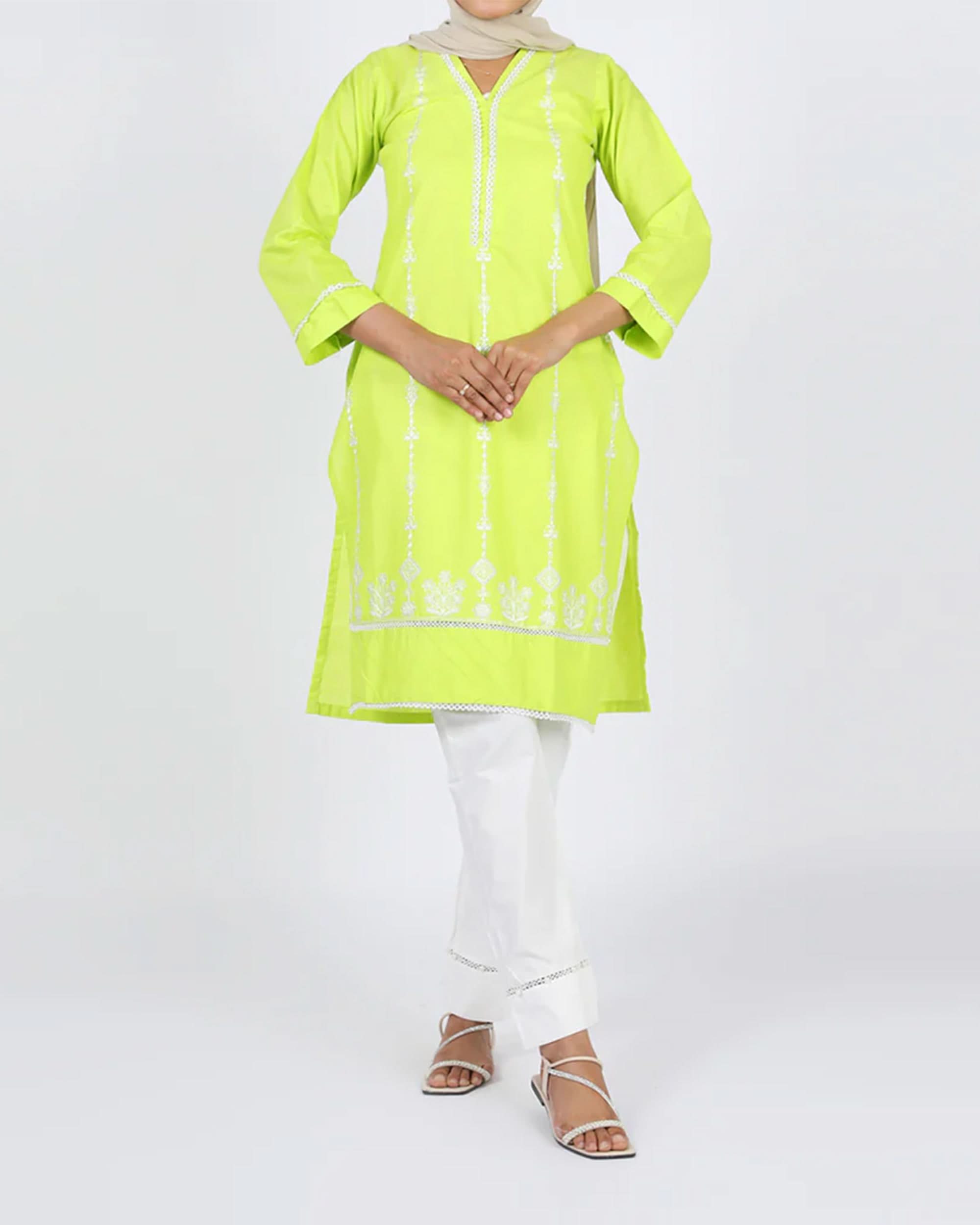 Women's Embroidered Kurti - Highlighter, Women Ready Kurtis, Chase Value, Chase Value
