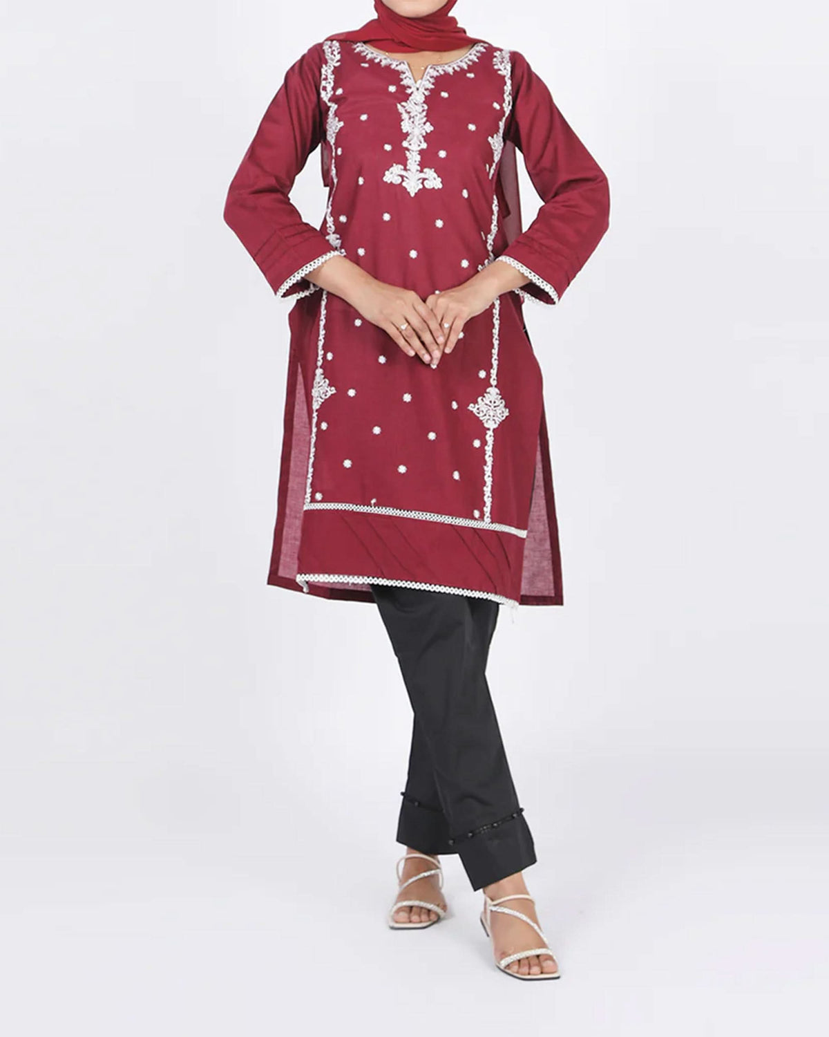 Women's Emboridered Kurti - Maroon, Women Ready Kurtis, Chase Value, Chase Value