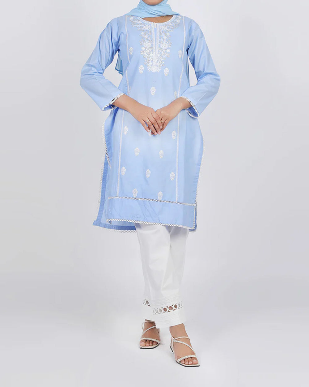 Women's Embroidered Kurti - Sky Blue, Women Ready Kurtis, Chase Value, Chase Value