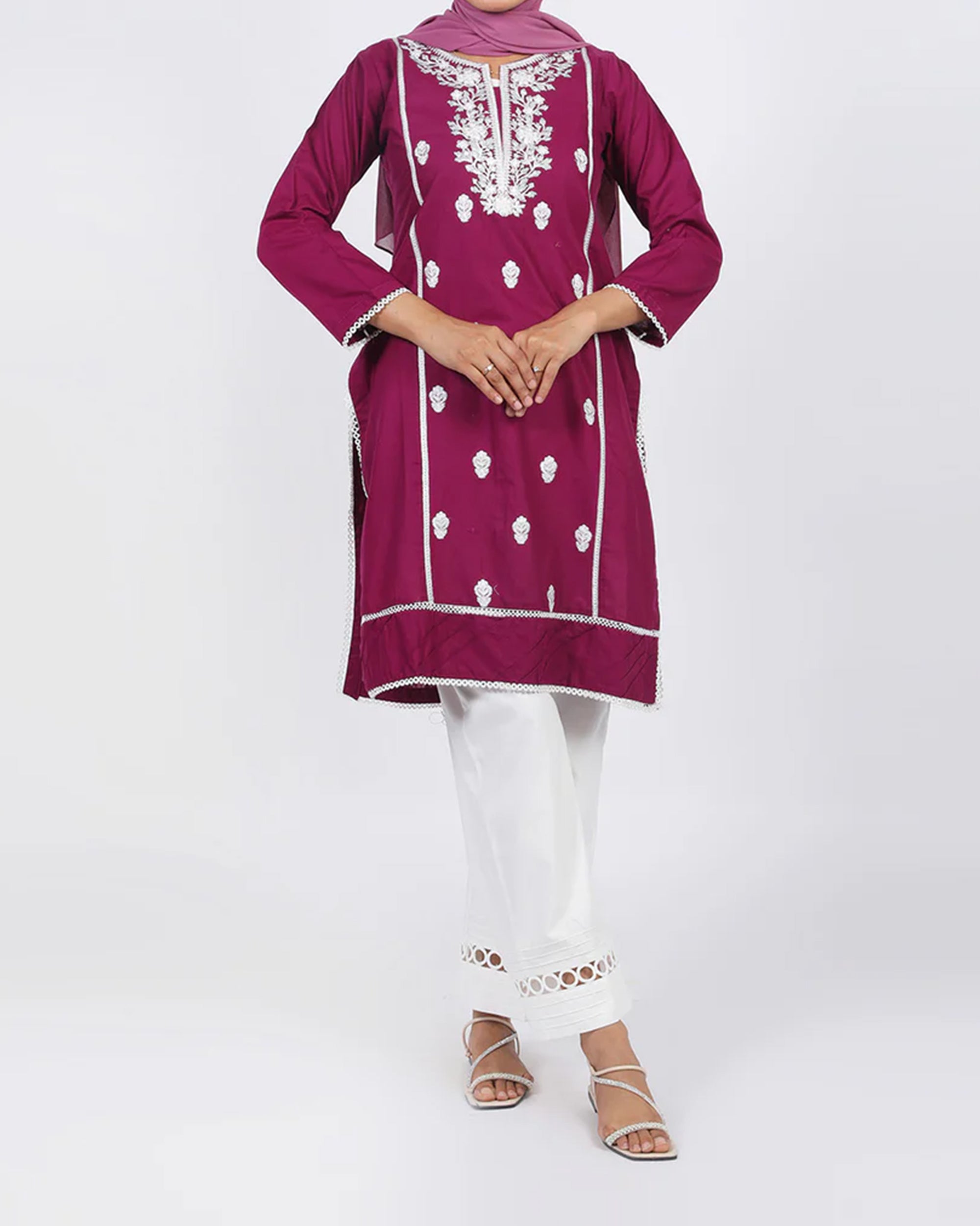 Women's Embroidered Kurti - Plum
