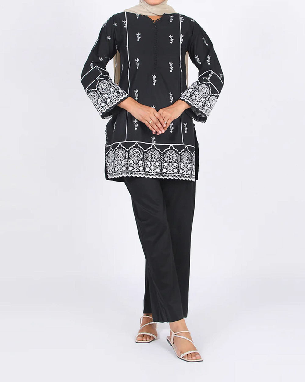 Women’s Stitched 2-Piece Cotton Suit – Black & White, Women Shalwar Suits, Eminent, Chase Value