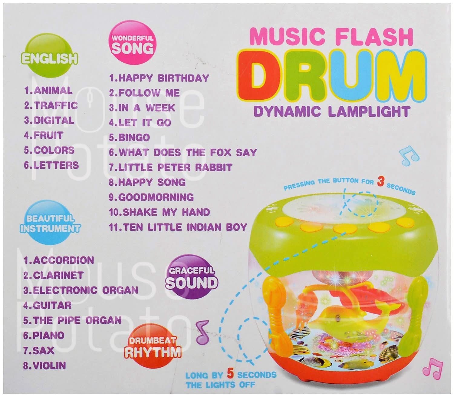 Flash Drum with Rotating Lamp Light & Musical Instrument Sounds, Musical Toys, Chase Value, Chase Value