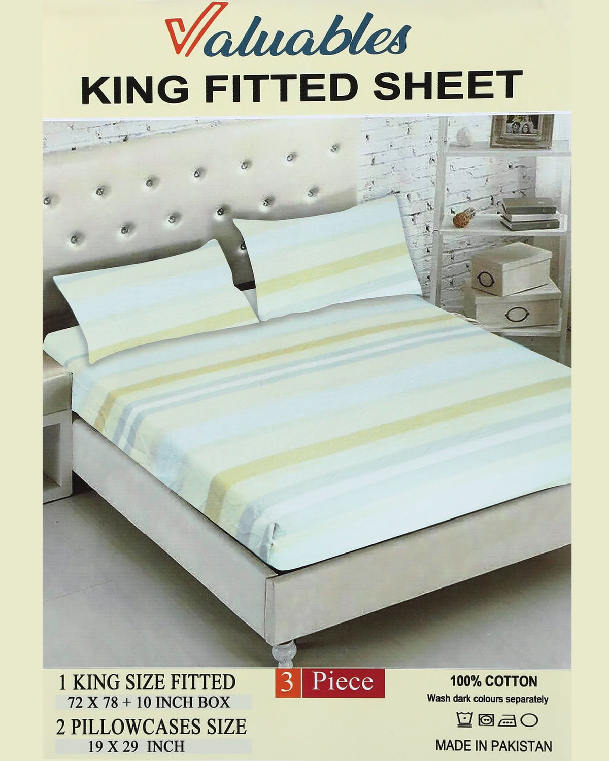Valuables Printed Fitted Cotton Double Bedsheet with 2 Pillow Covers 180x102, Double Size Bed Sheet, Chase Value, Chase Value