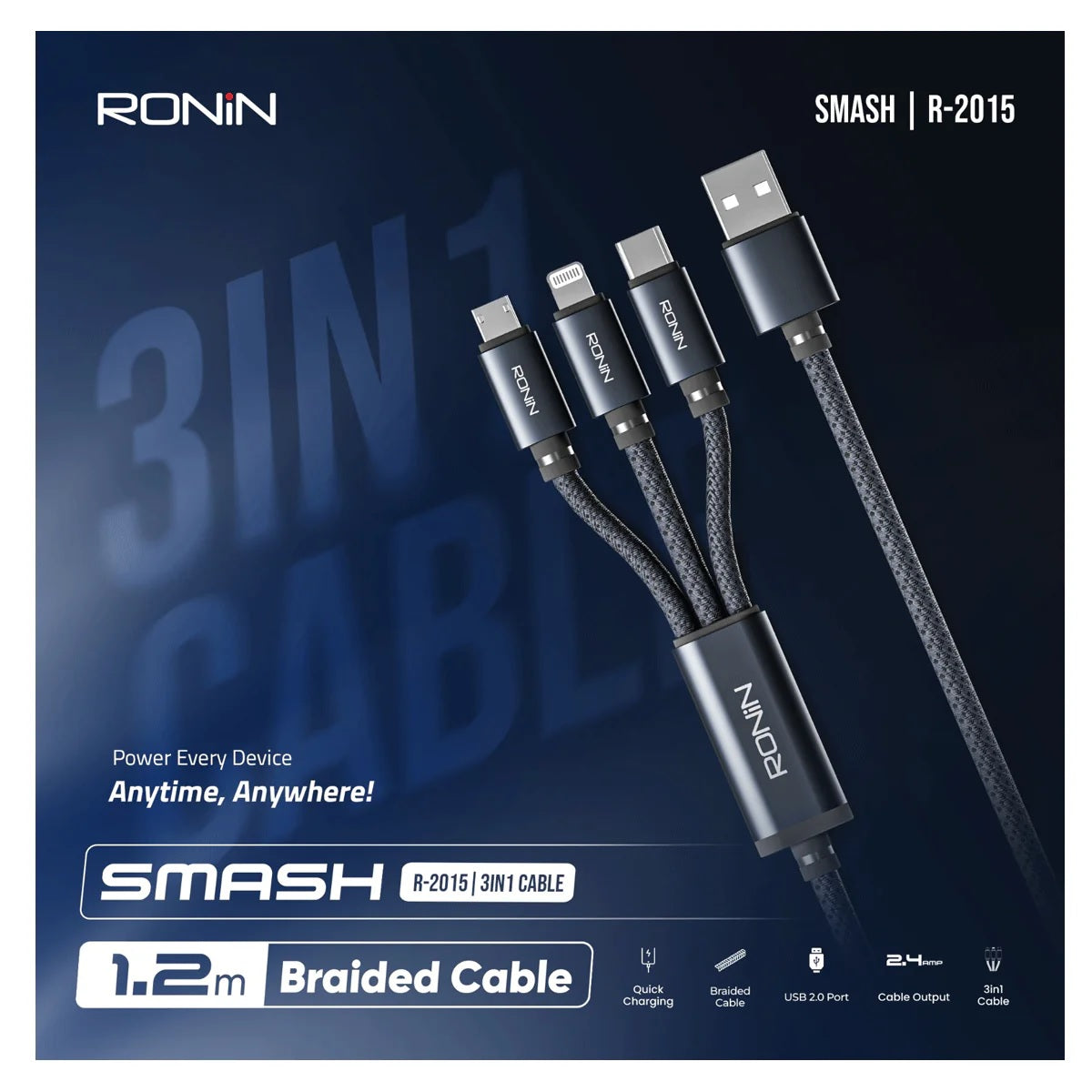 Ronin Data Cable 3-in-1 - R-2015, USB Cables, Chase Value, Chase Value
