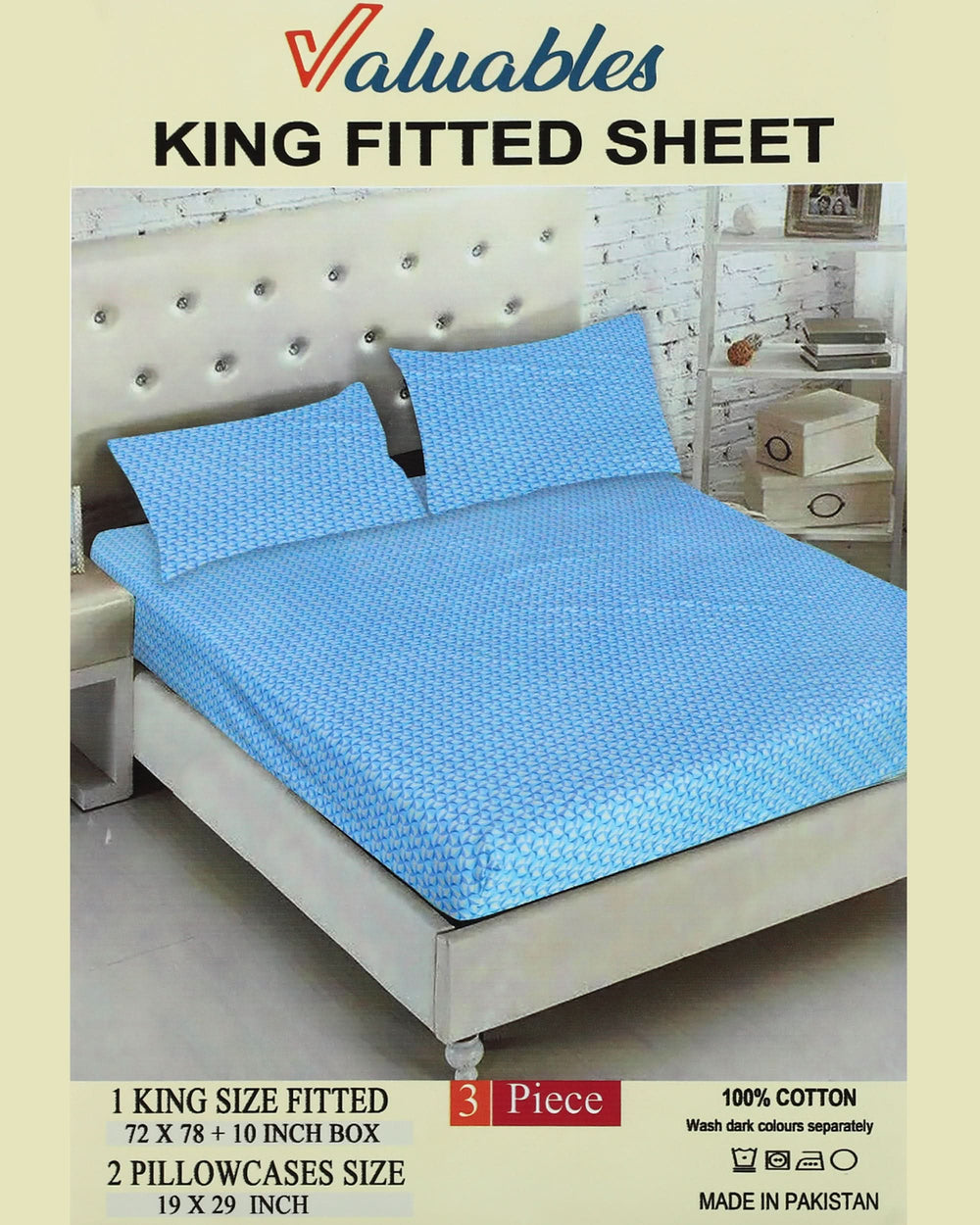 Valuables Printed Fitted Cotton Double Bedsheet with 2 Pillow Covers 180x102, Double Size Bed Sheet, Chase Value, Chase Value