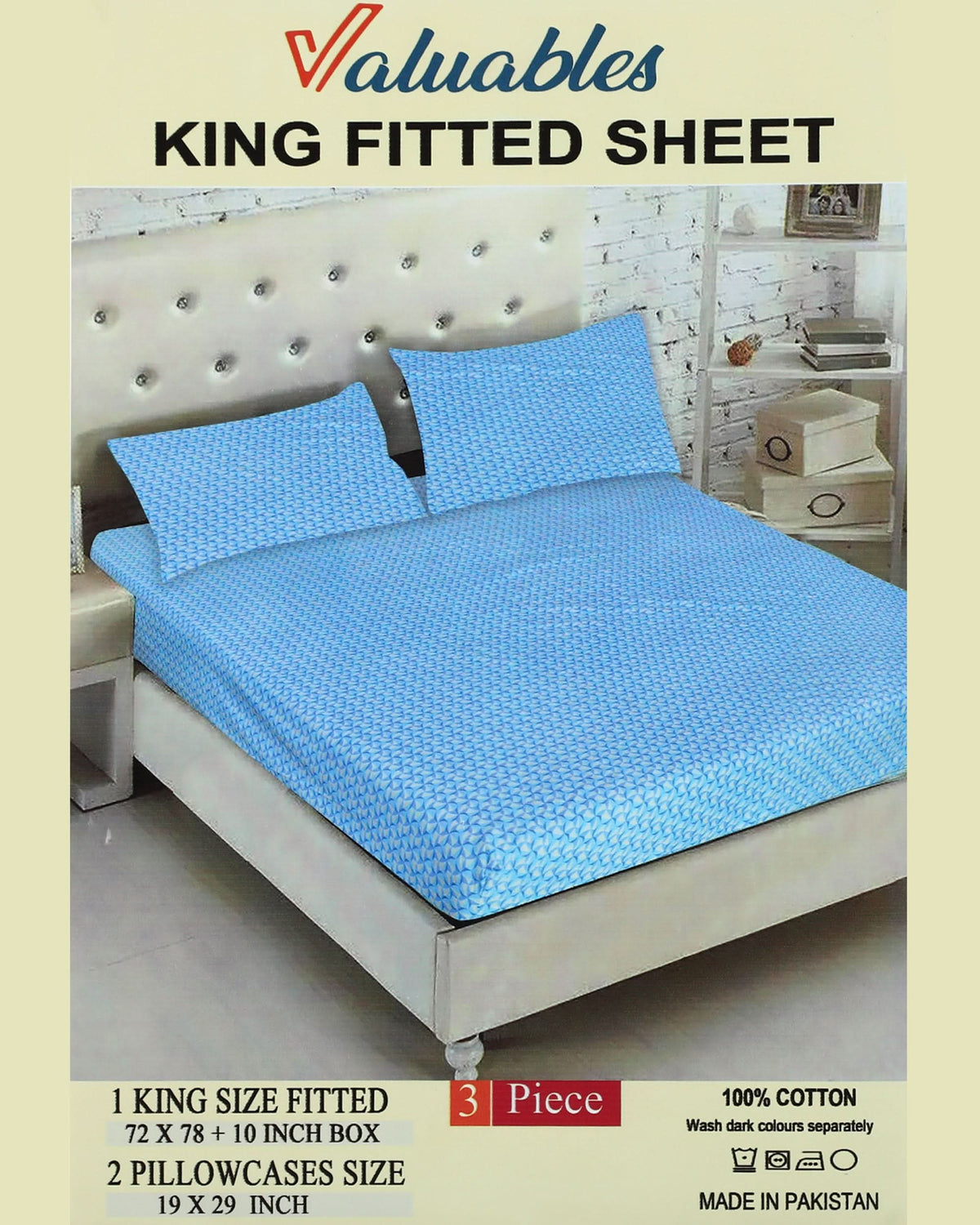 Valuables Printed Fitted Cotton Double Bedsheet with 2 Pillow Covers 180x102, Double Size Bed Sheet, Chase Value, Chase Value