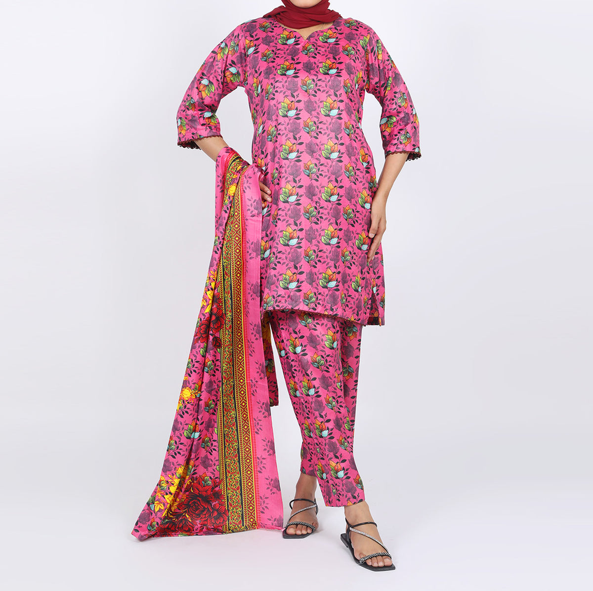 Shataj Febron Wash & Wear Unstitched Printed 3Pcs Suit - A4, Women, 3Pcs Shalwar Suit, Shataj, Chase Value