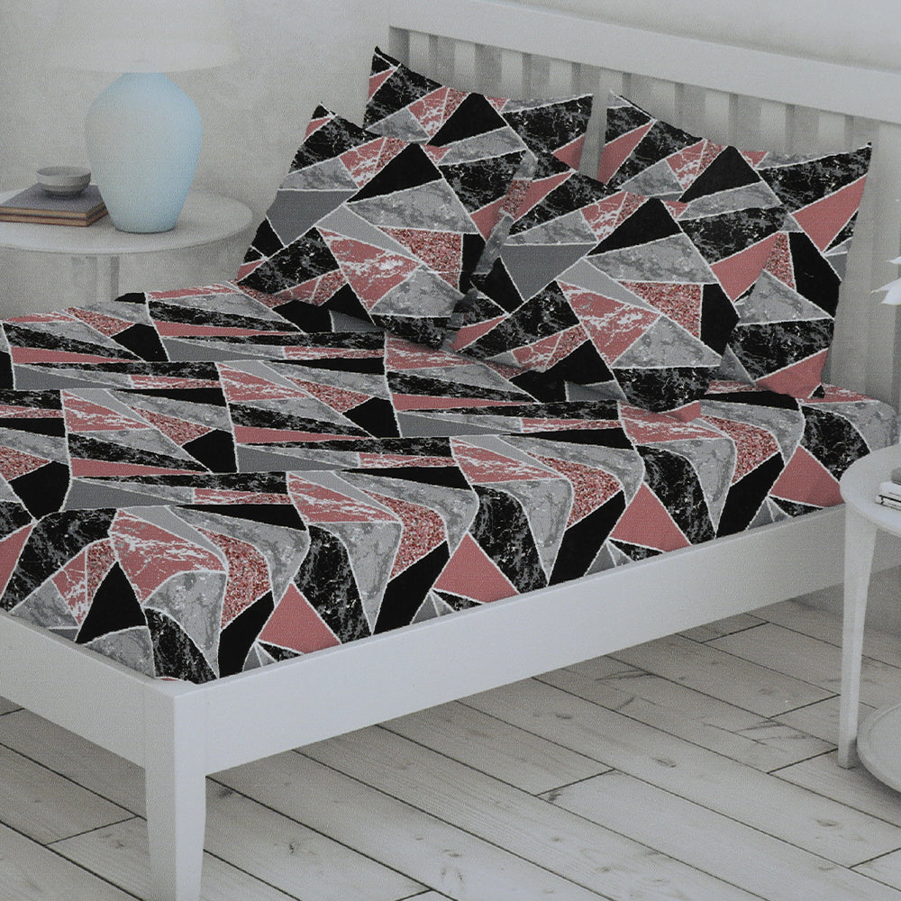 Percale Finish Fitted Sheet with 2 Pillow - Multi Color, Double Size Bed Sheet, Chase Value, Chase Value