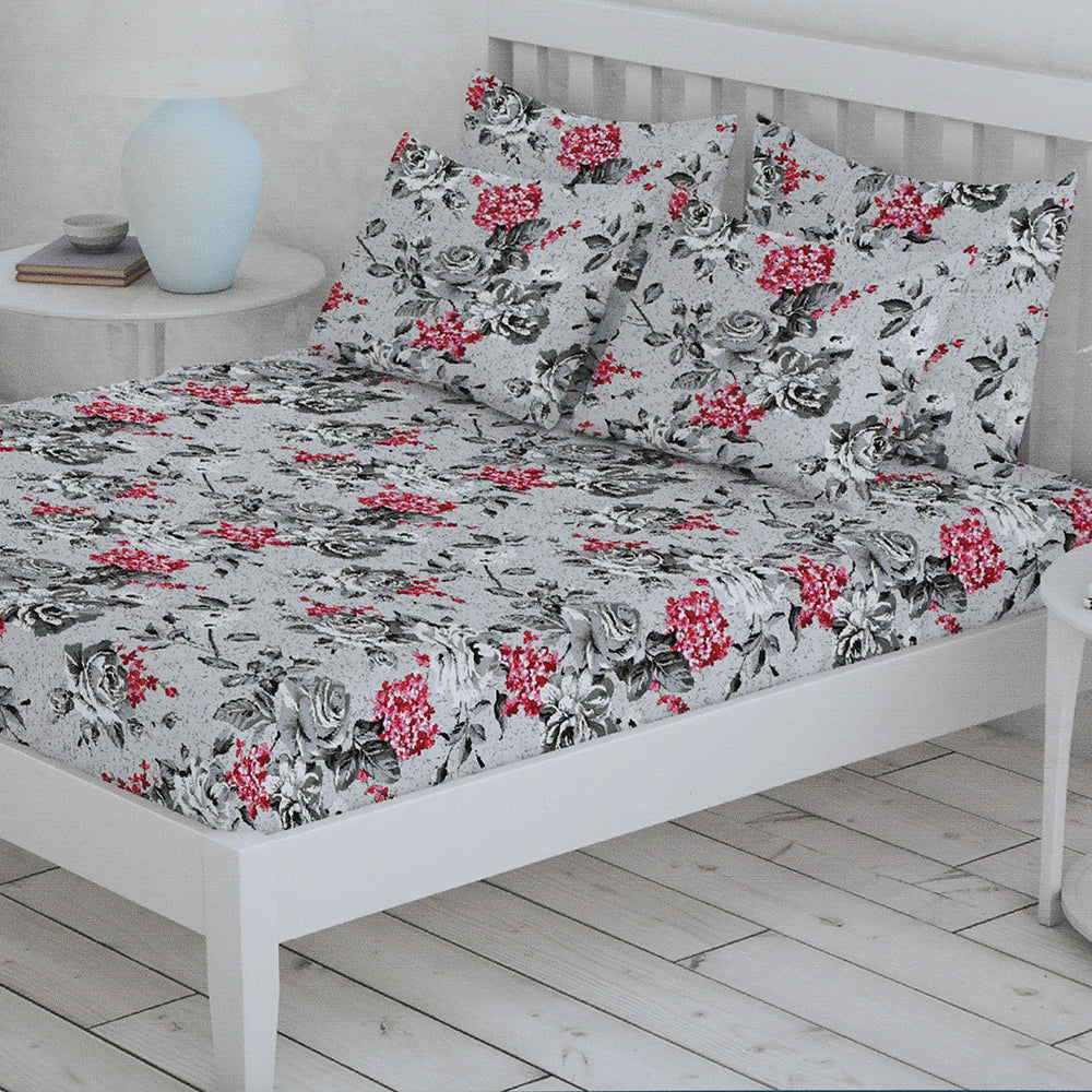 Percale Finish Fitted Sheet with 2 Pillow - Multi Color, Double Size Bed Sheet, Chase Value, Chase Value