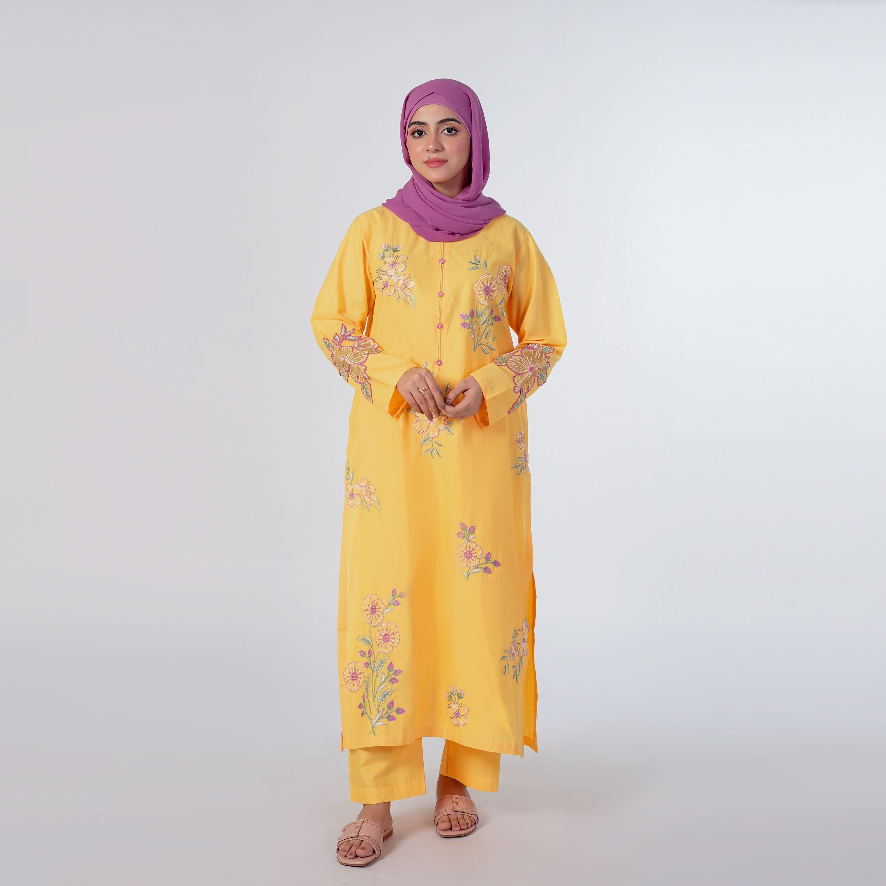 Women's Cotton Embroidered 2Pcs Suit - Yellow, Women Shalwar Suits, Chase Value, Chase Value