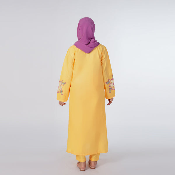 Women's Cotton Embroidered 2Pcs Suit - Yellow
