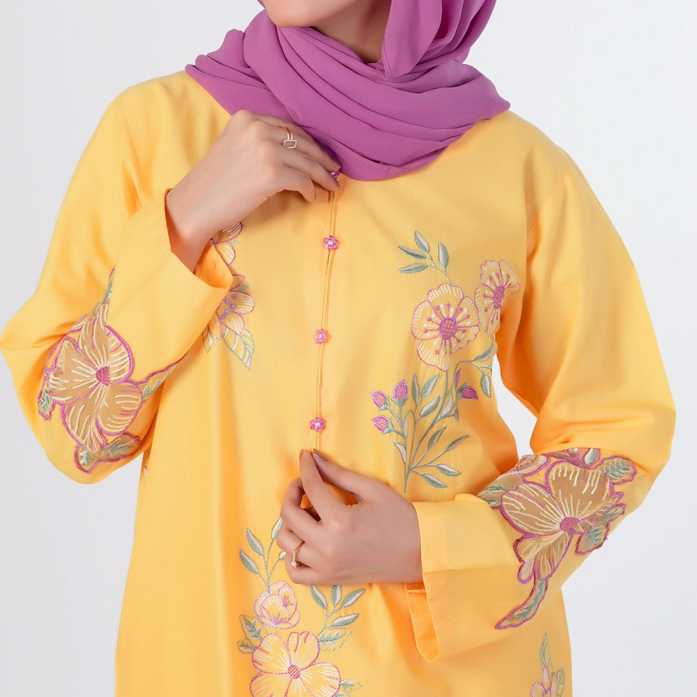 Women's Cotton Embroidered 2Pcs Suit - Yellow, Women Shalwar Suits, Chase Value, Chase Value