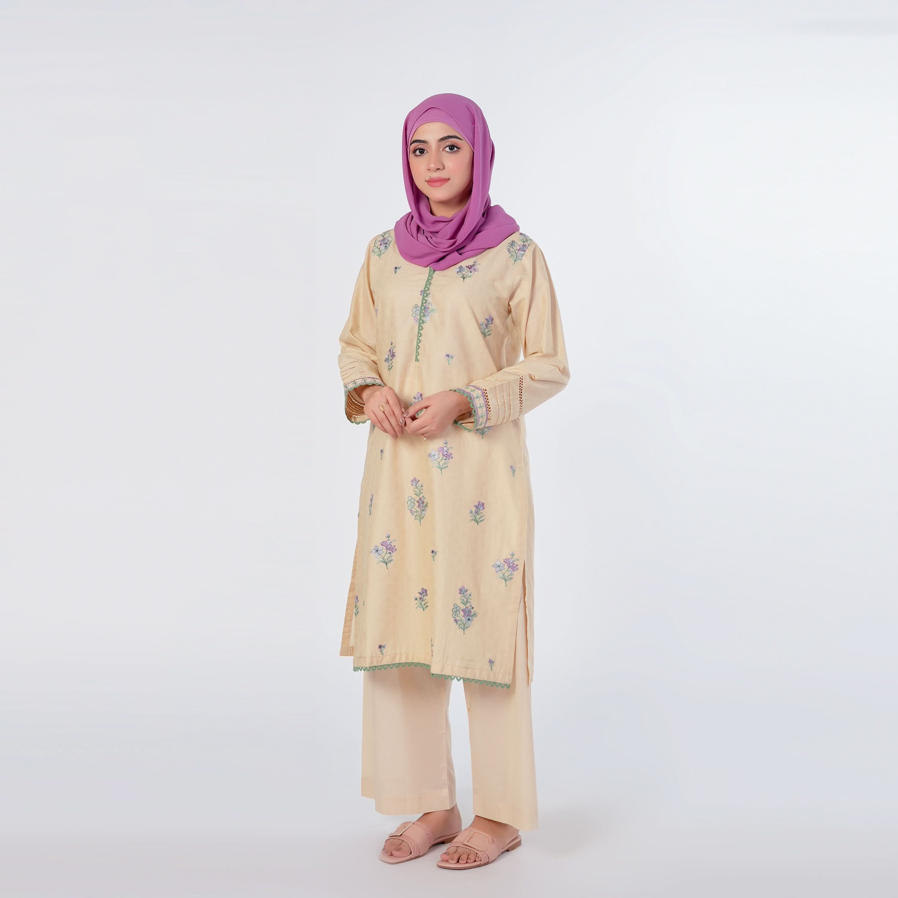 Women's Embroidered 2Pcs Shalwar Suit - Beige, Women Shalwar Suits, Chase Value, Chase Value