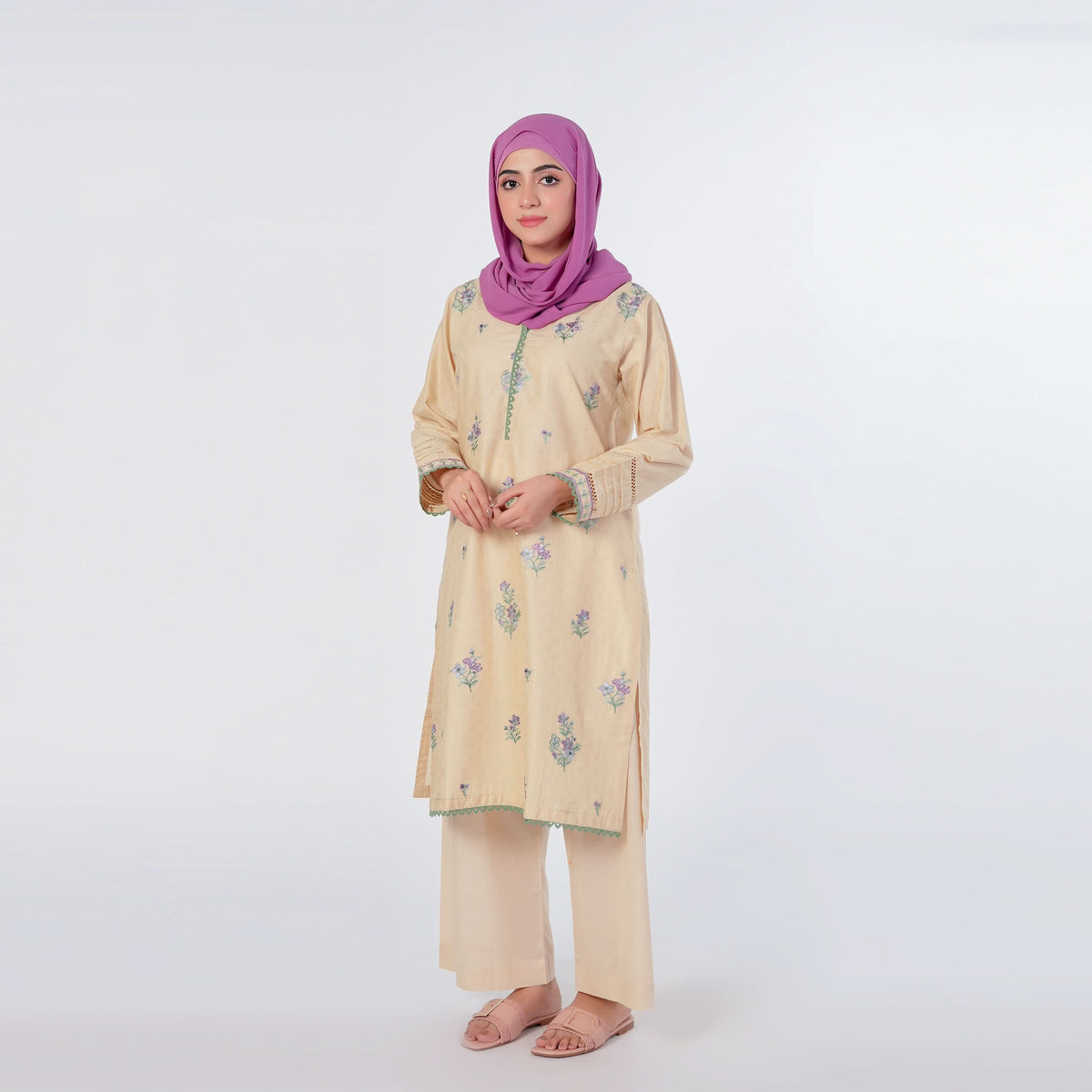Women's Embroidered 2Pcs Shalwar Suit - Beige, Women Shalwar Suits, Chase Value, Chase Value