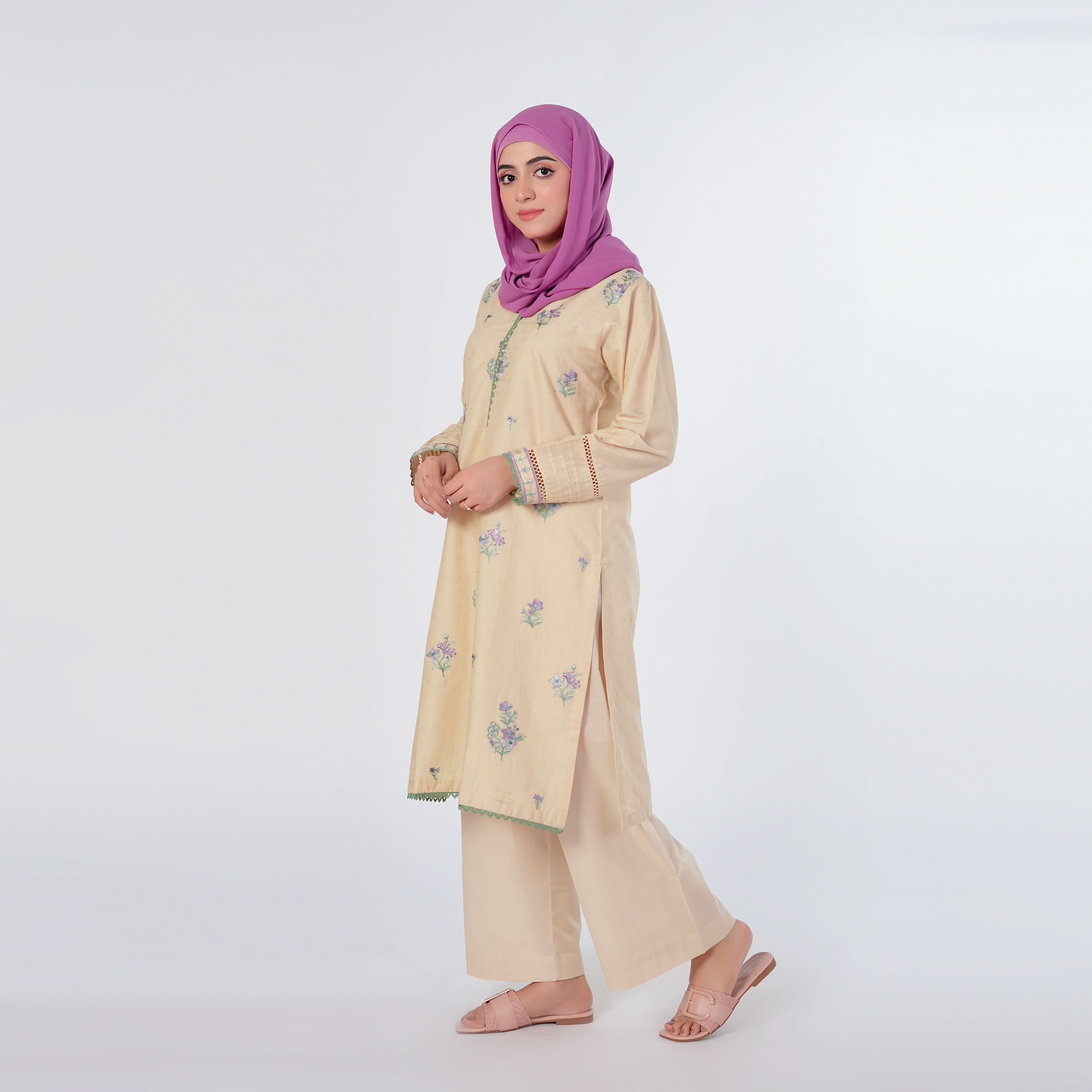 Women's Embroidered 2Pcs Shalwar Suit - Beige, Women Shalwar Suits, Chase Value, Chase Value
