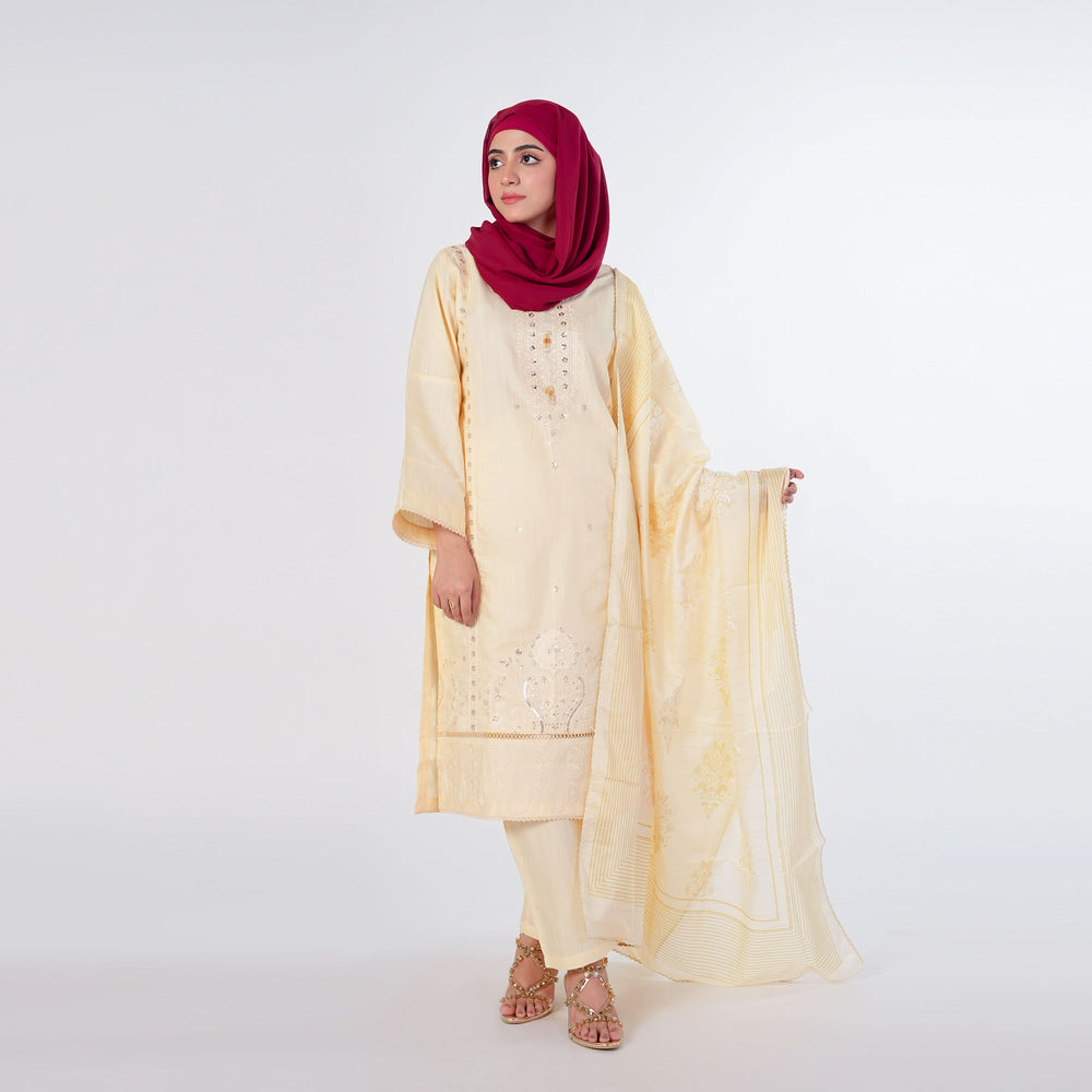 Women's Embroidered Jacquard 3Pcs Suit - Skin, Women Shalwar Suits, Chase Value, Chase Value
