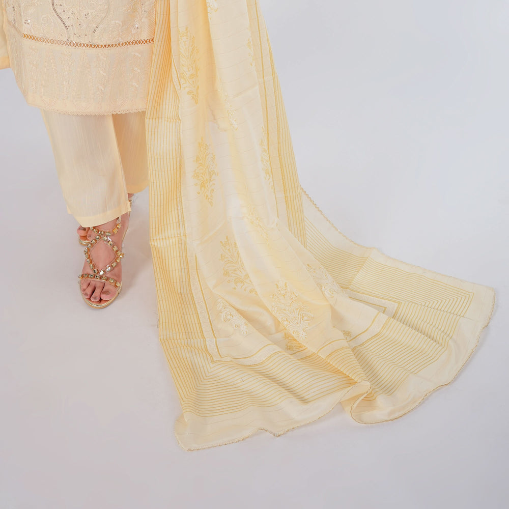 Women's Embroidered Jacquard 3Pcs Suit - Skin, Women Shalwar Suits, Chase Value, Chase Value