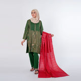 Women's 03pcs Stitched Suit - Green, Women Shalwar Suits, Chase Value, Chase Value