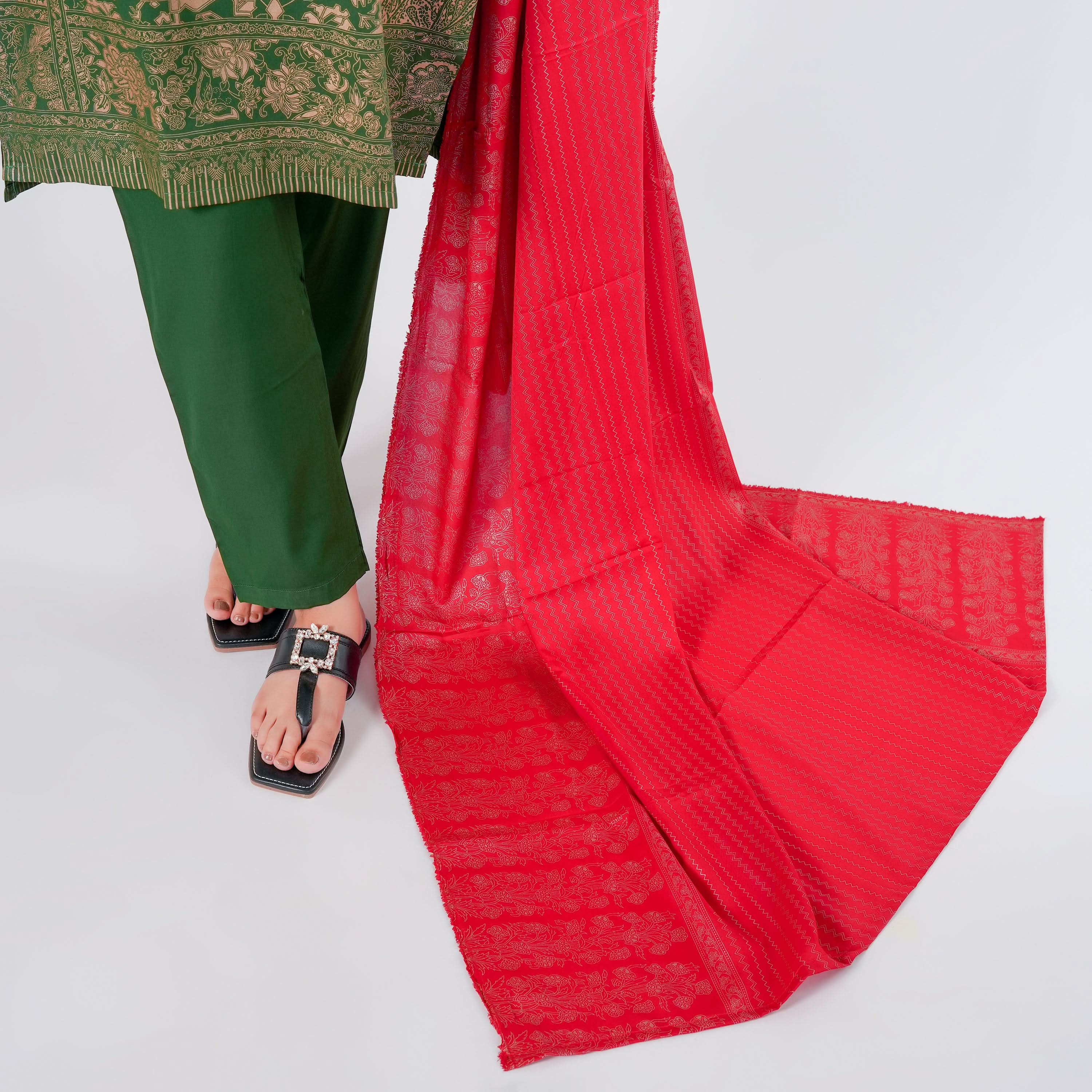 Women's 03pcs Stitched Suit - Green, Women Shalwar Suits, Chase Value, Chase Value