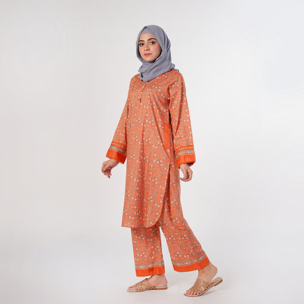Eminent Women's Printed 2Pcs Suit - Orange