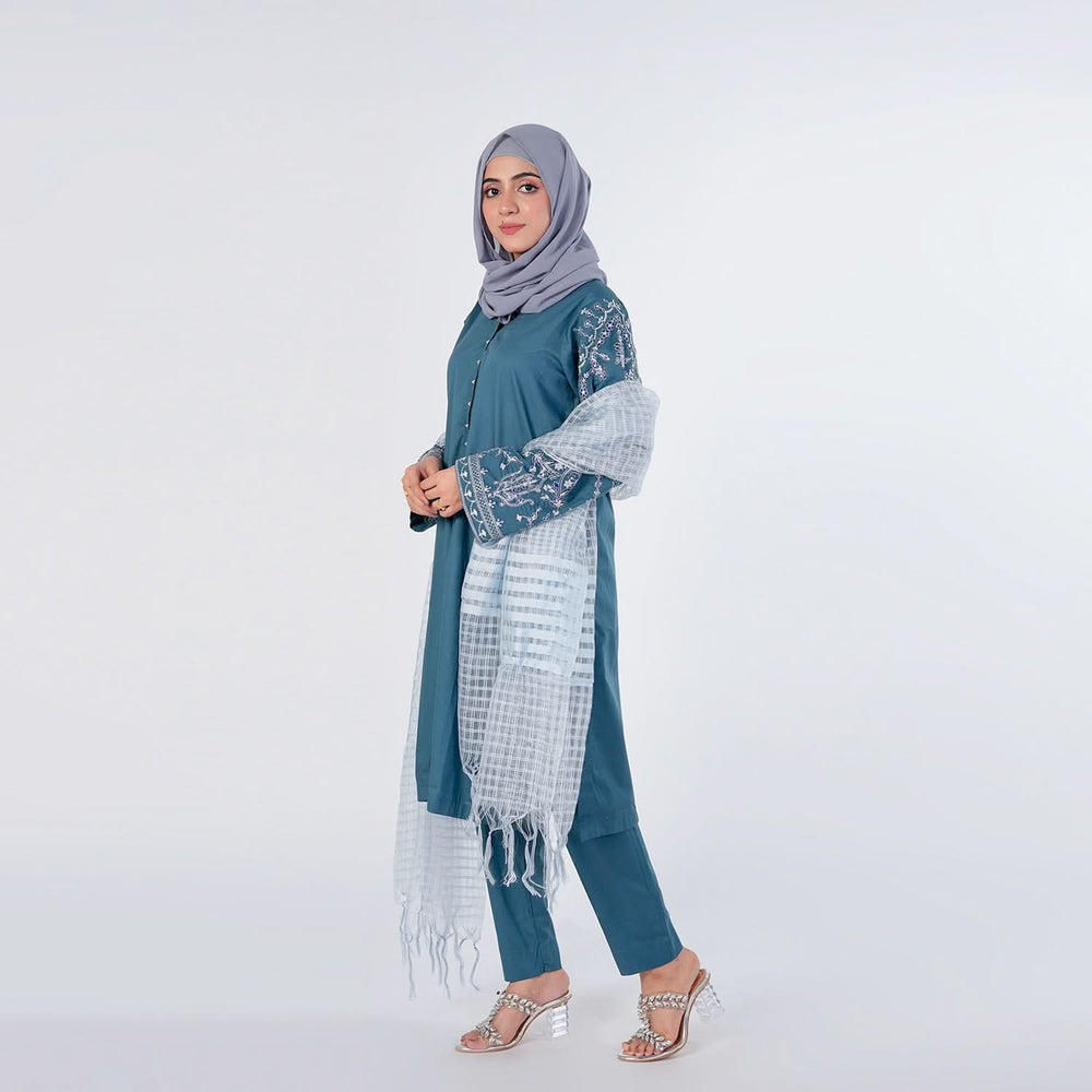 Women's Stitched 2pcs Suit - Sea Green, Women Shalwar Suits, Chase Value, Chase Value
