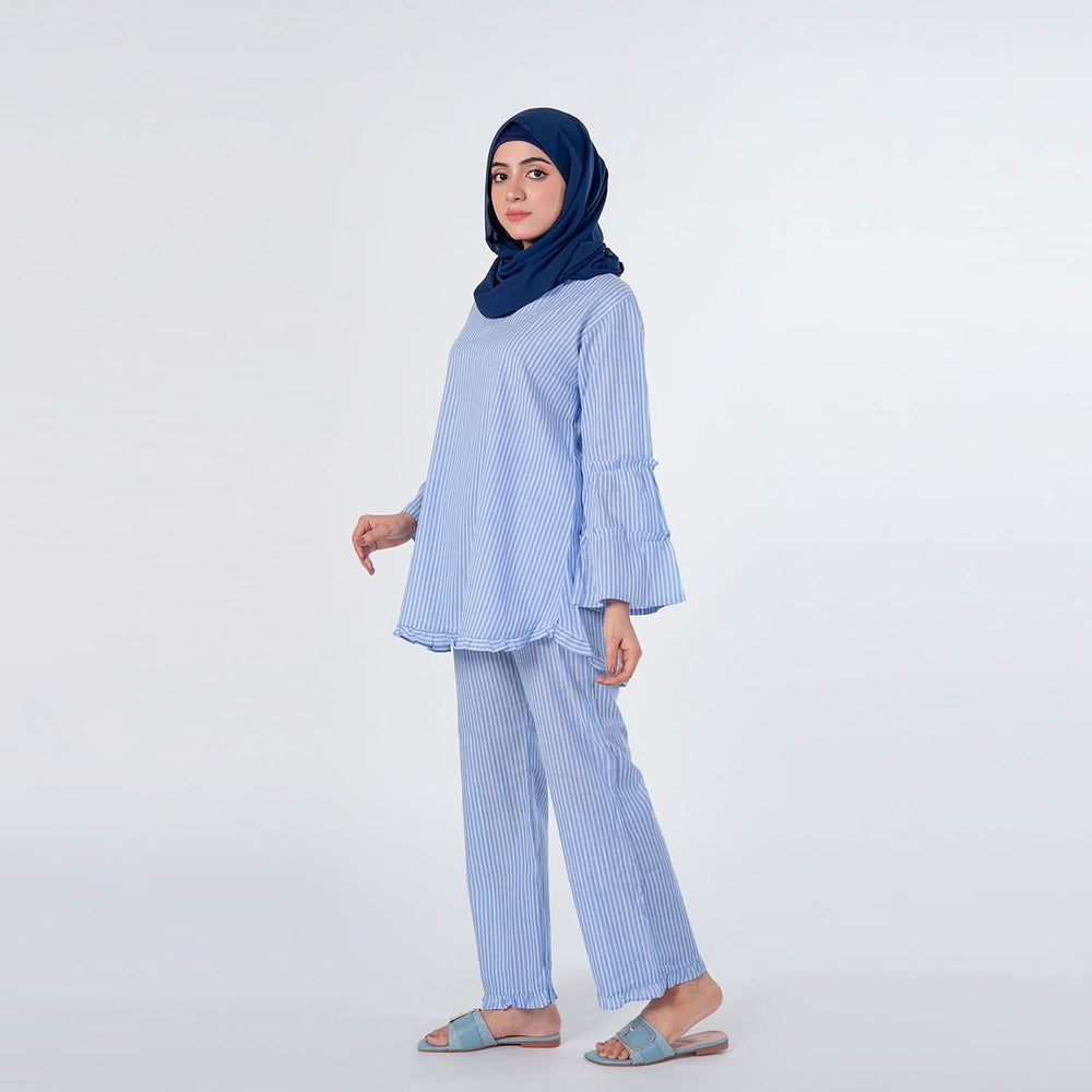 Women's Stripe Western Co-Ord Set - Blue, Women Co-Ord Set, Chase Value, Chase Value